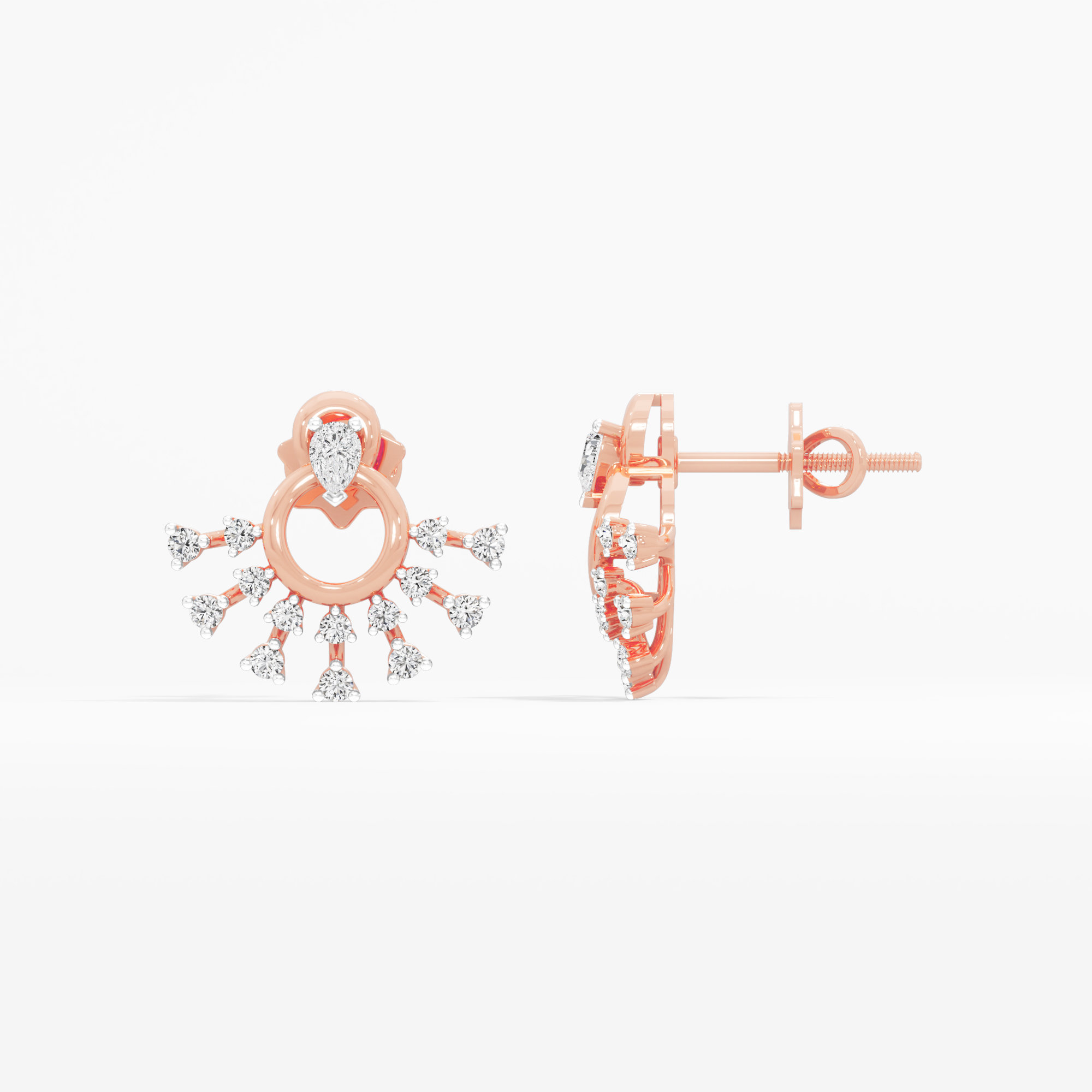 Comet Ring Stud Earrings in 9KT Rose Gold (Diamond Quality: FG-VVS VS)