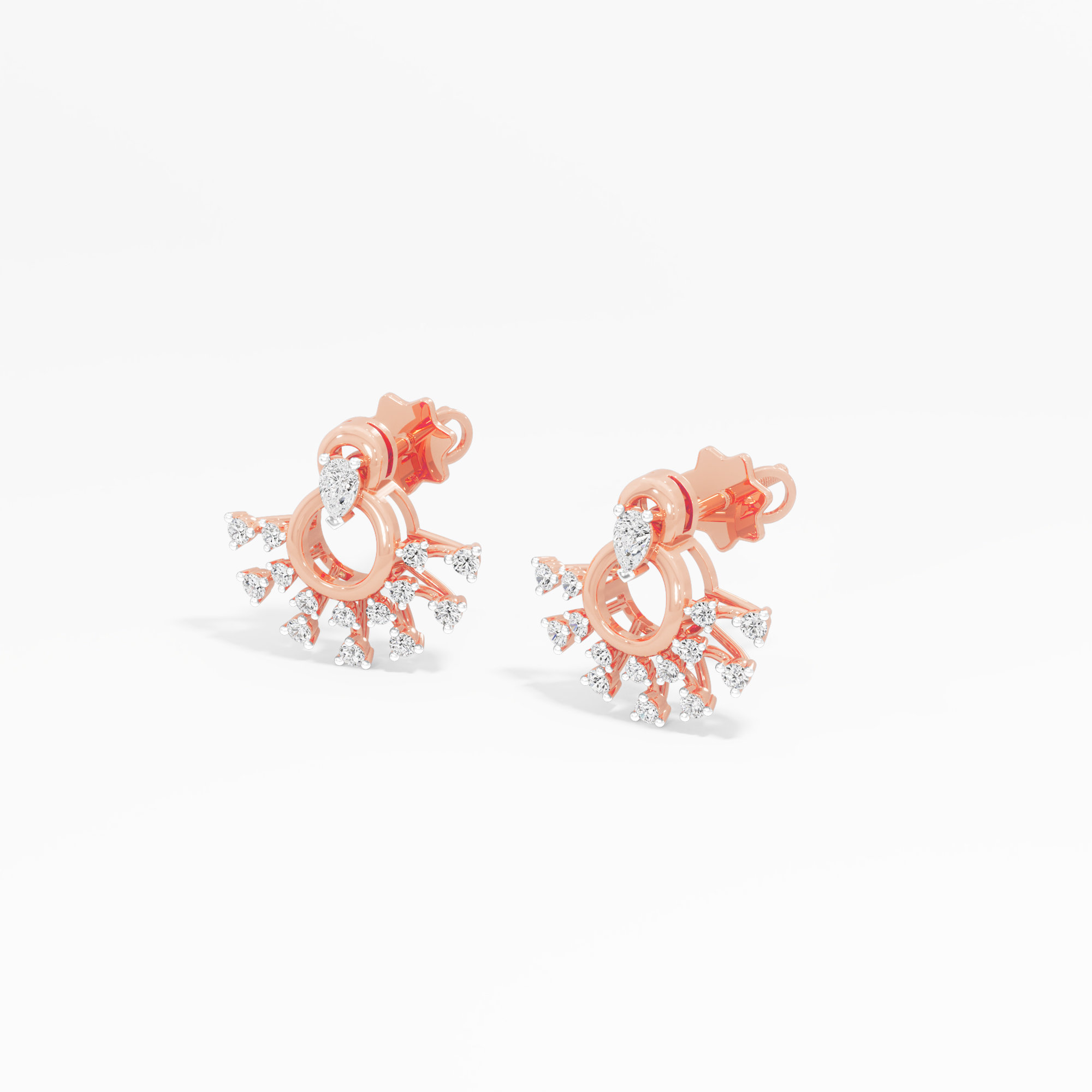 Comet Ring Stud Earrings in 9KT Rose Gold (Diamond Quality: FG-VVS VS)