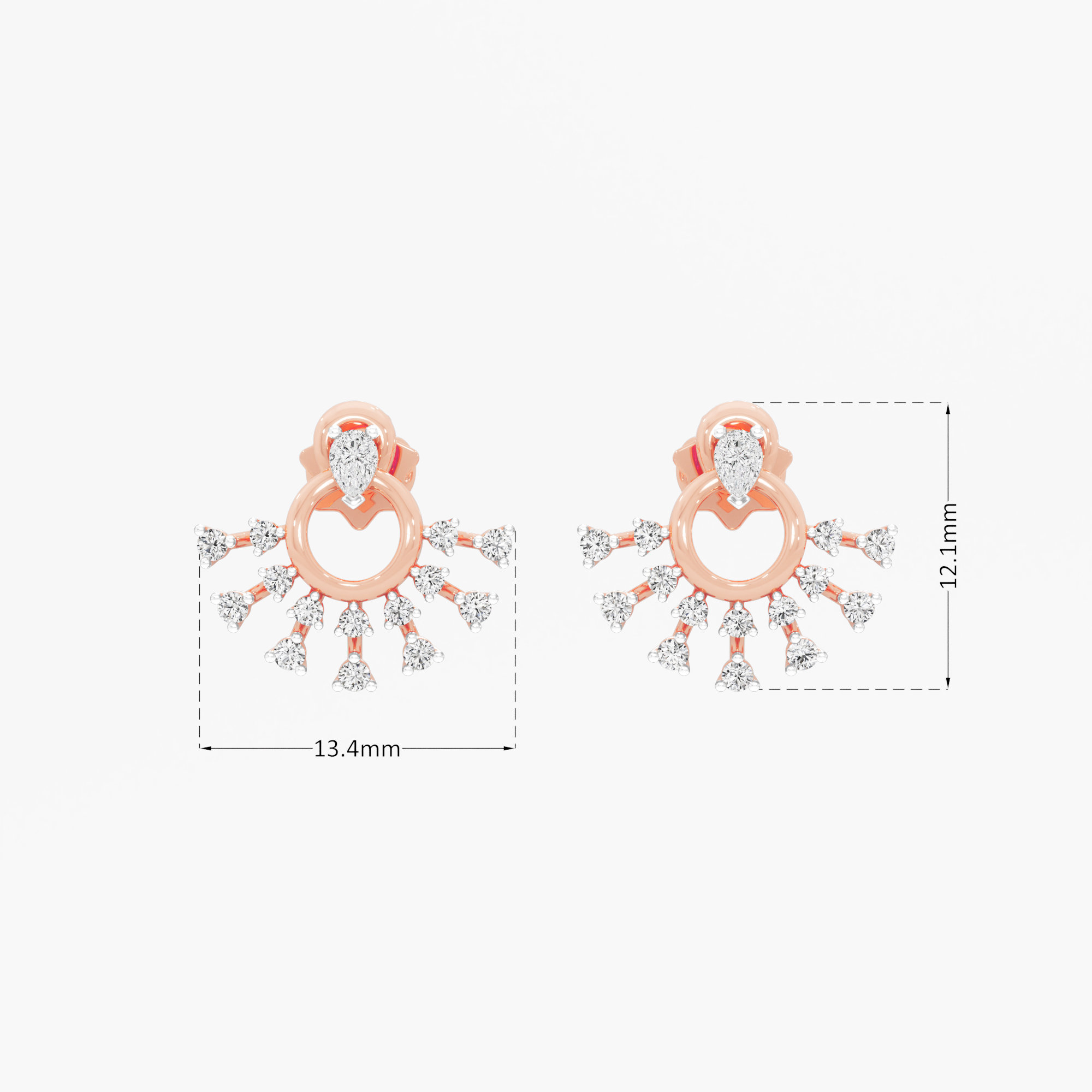 Comet Ring Stud Earrings in 9KT Rose Gold (Diamond Quality: FG-VVS VS)