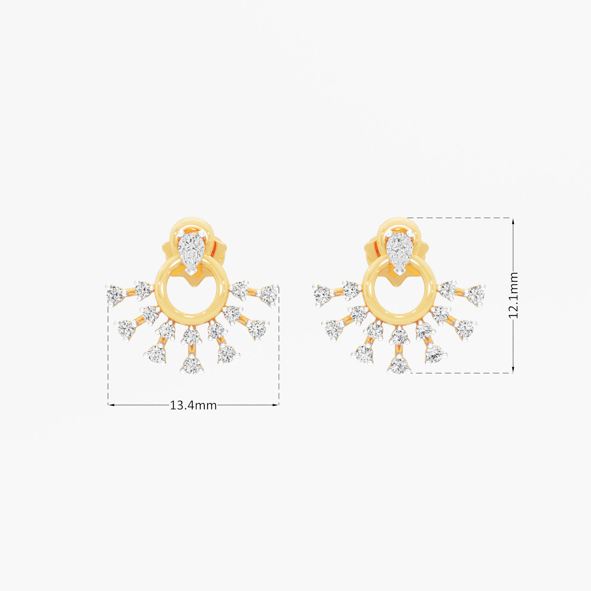 Comet Ring Stud Earrings in 9KT Yellow Gold (Diamond Quality: FG-VVS VS)