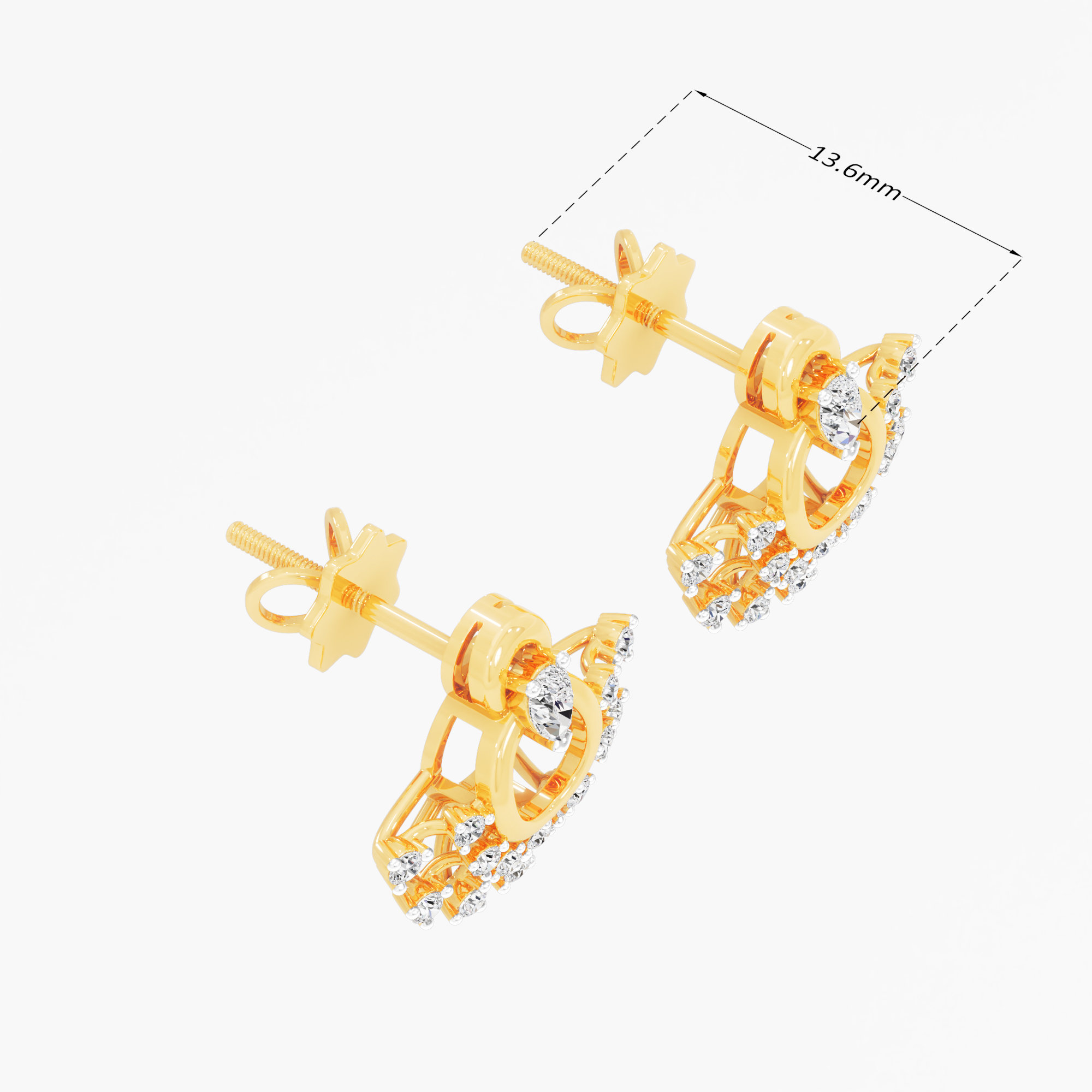 Comet Ring Stud Earrings in 9KT Yellow Gold (Diamond Quality: FG-VVS VS)