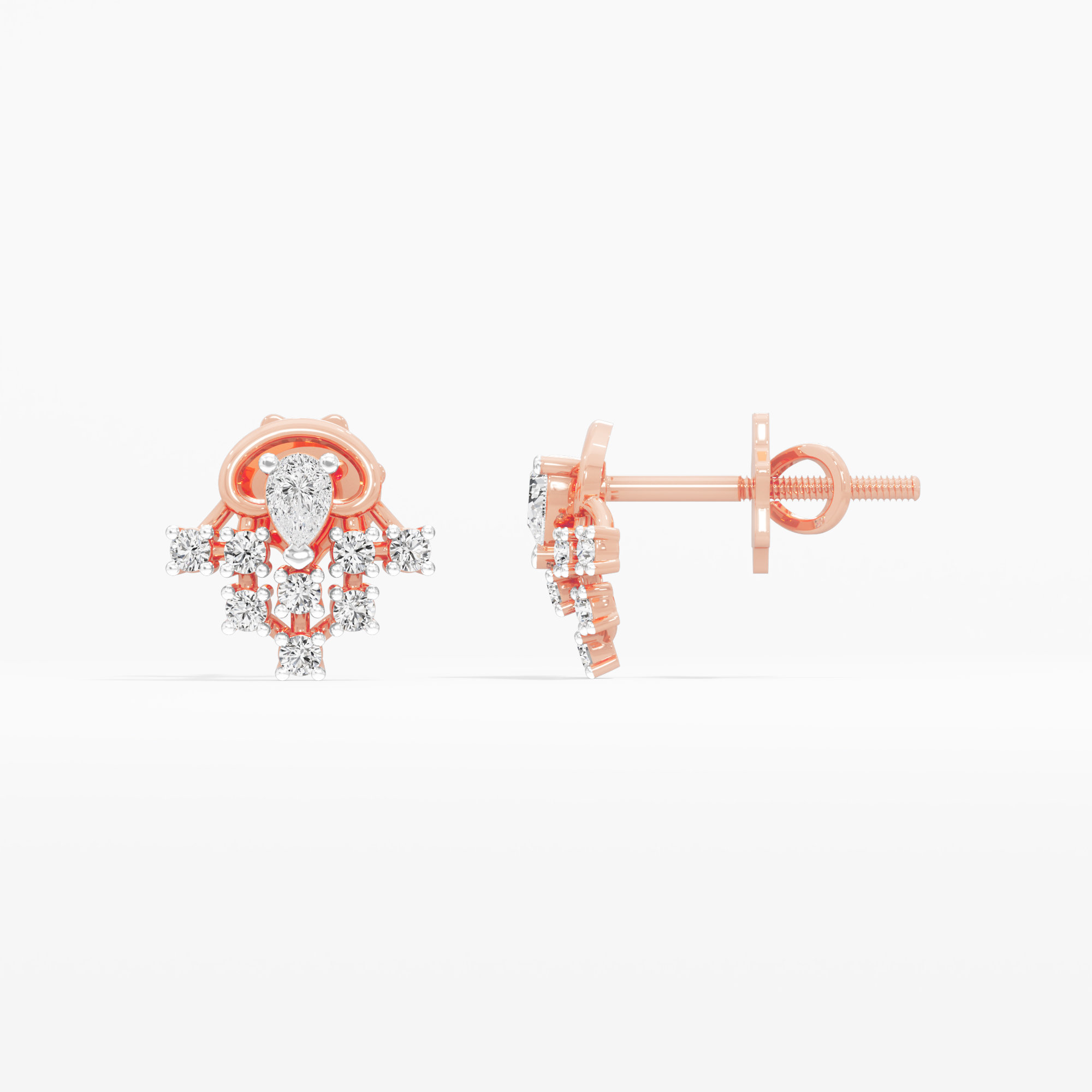 Coronet Flourish Stud Earrings in 9KT Rose Gold (Diamond Quality: FG-VVS VS)