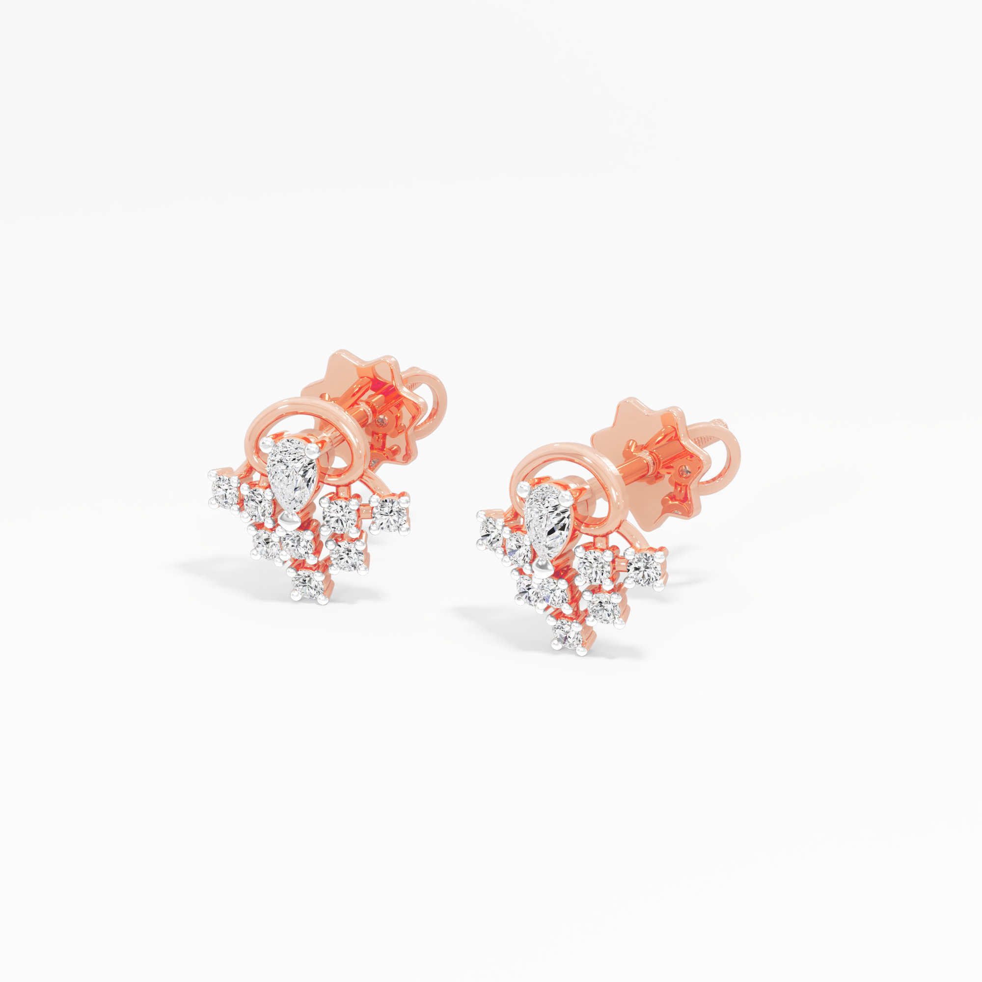 Coronet Flourish Stud Earrings in 9KT Rose Gold (Diamond Quality: FG-VVS VS)