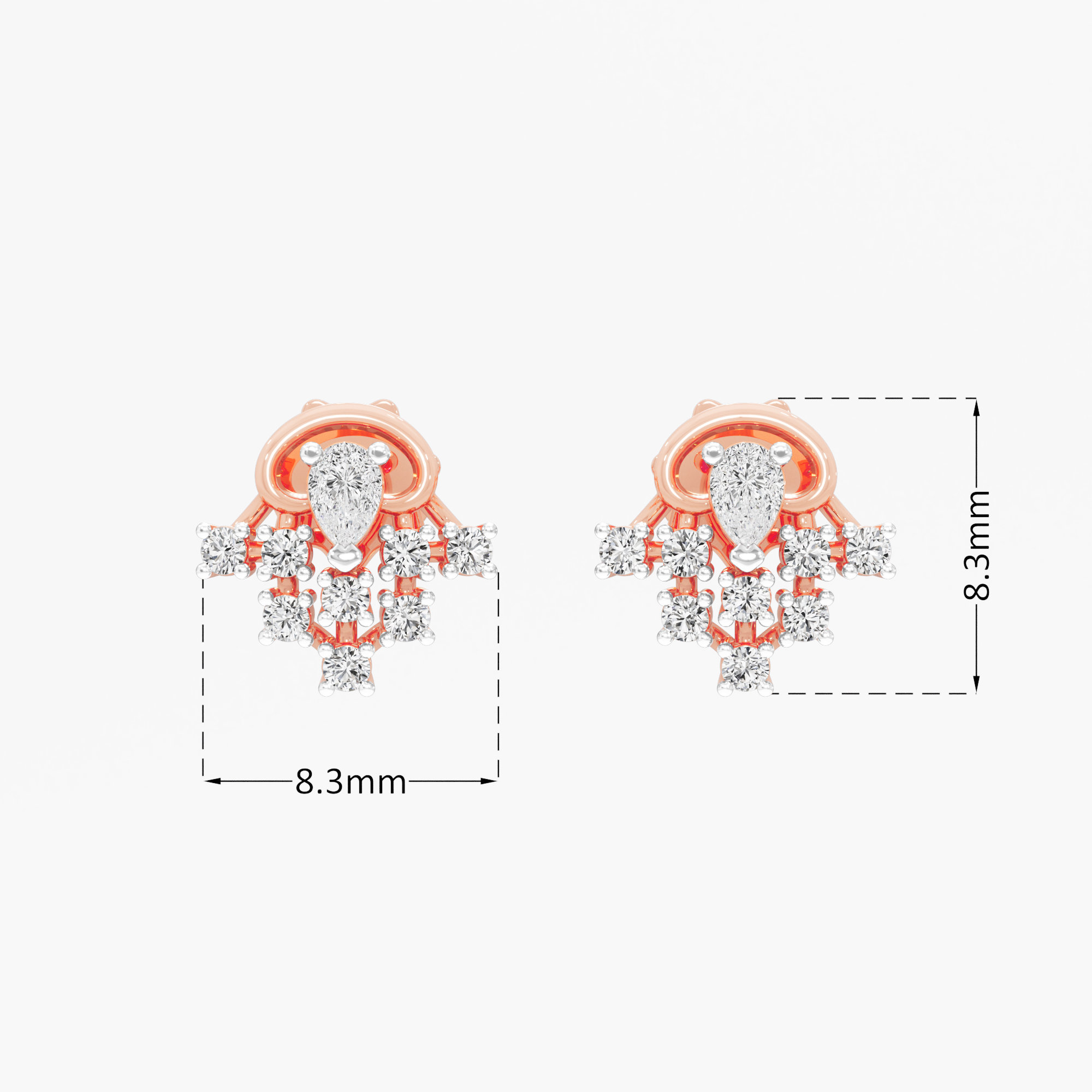 Coronet Flourish Stud Earrings in 9KT Rose Gold (Diamond Quality: FG-VVS VS)