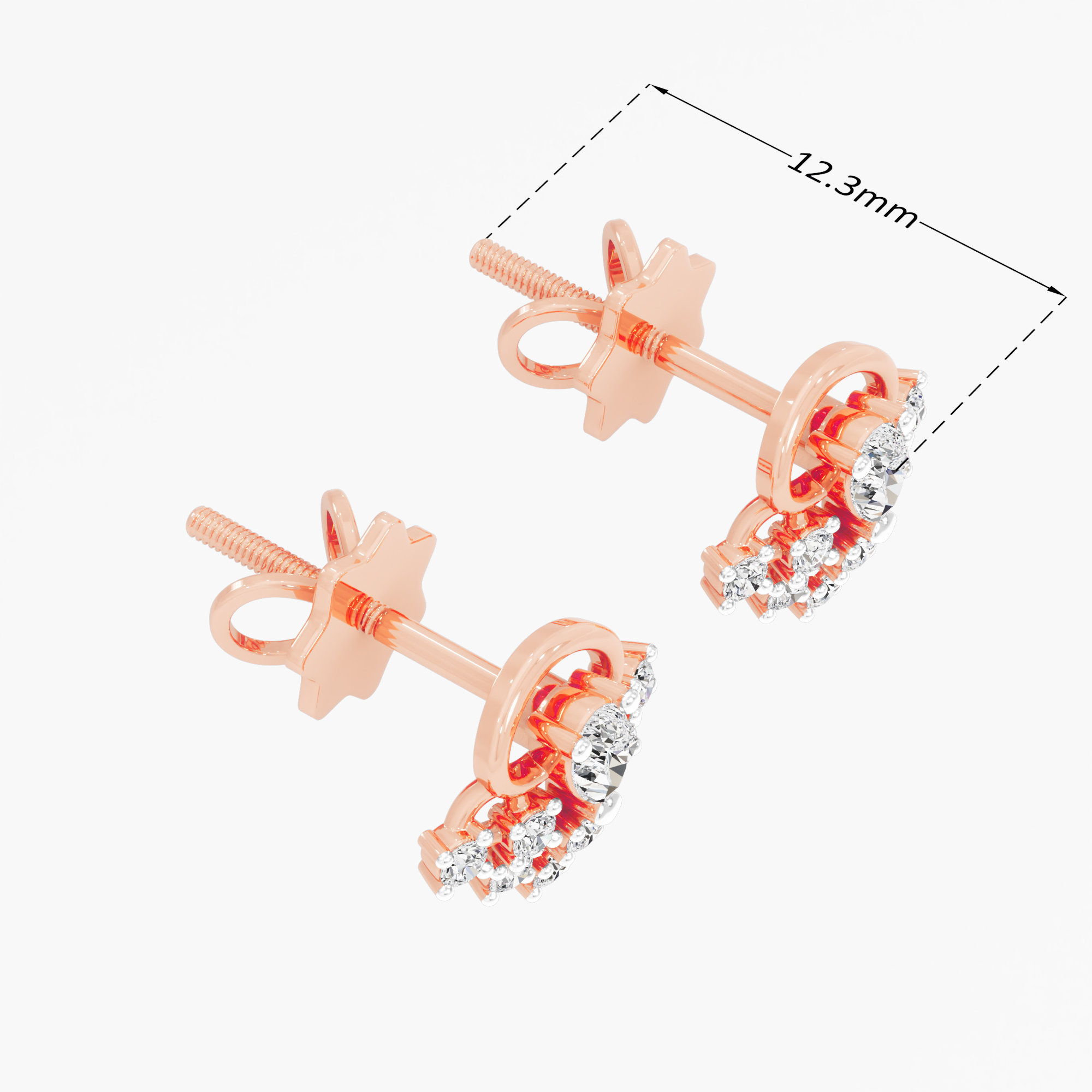 Coronet Flourish Stud Earrings in 9KT Rose Gold (Diamond Quality: FG-VVS VS)