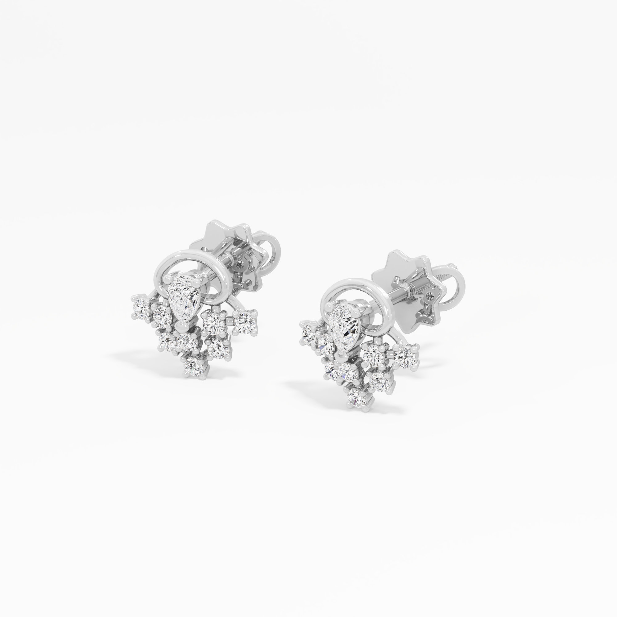 Coronet Flourish Stud Earrings in 9KT White Gold (Diamond Quality: FG-VVS VS)