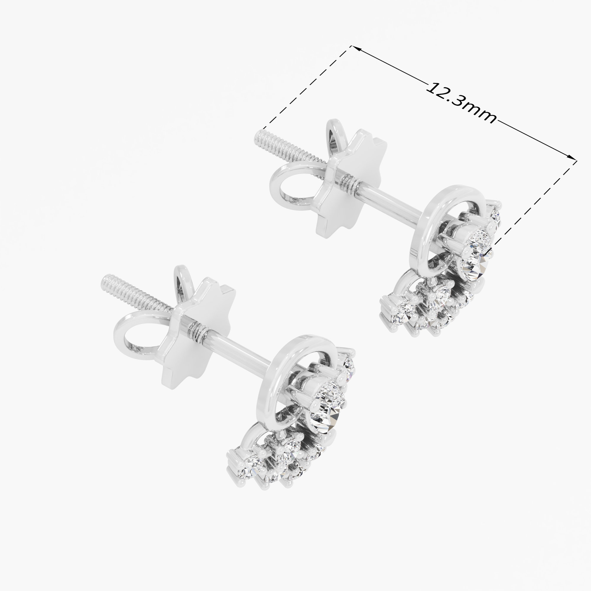 Coronet Flourish Stud Earrings in 9KT White Gold (Diamond Quality: FG-VVS VS)