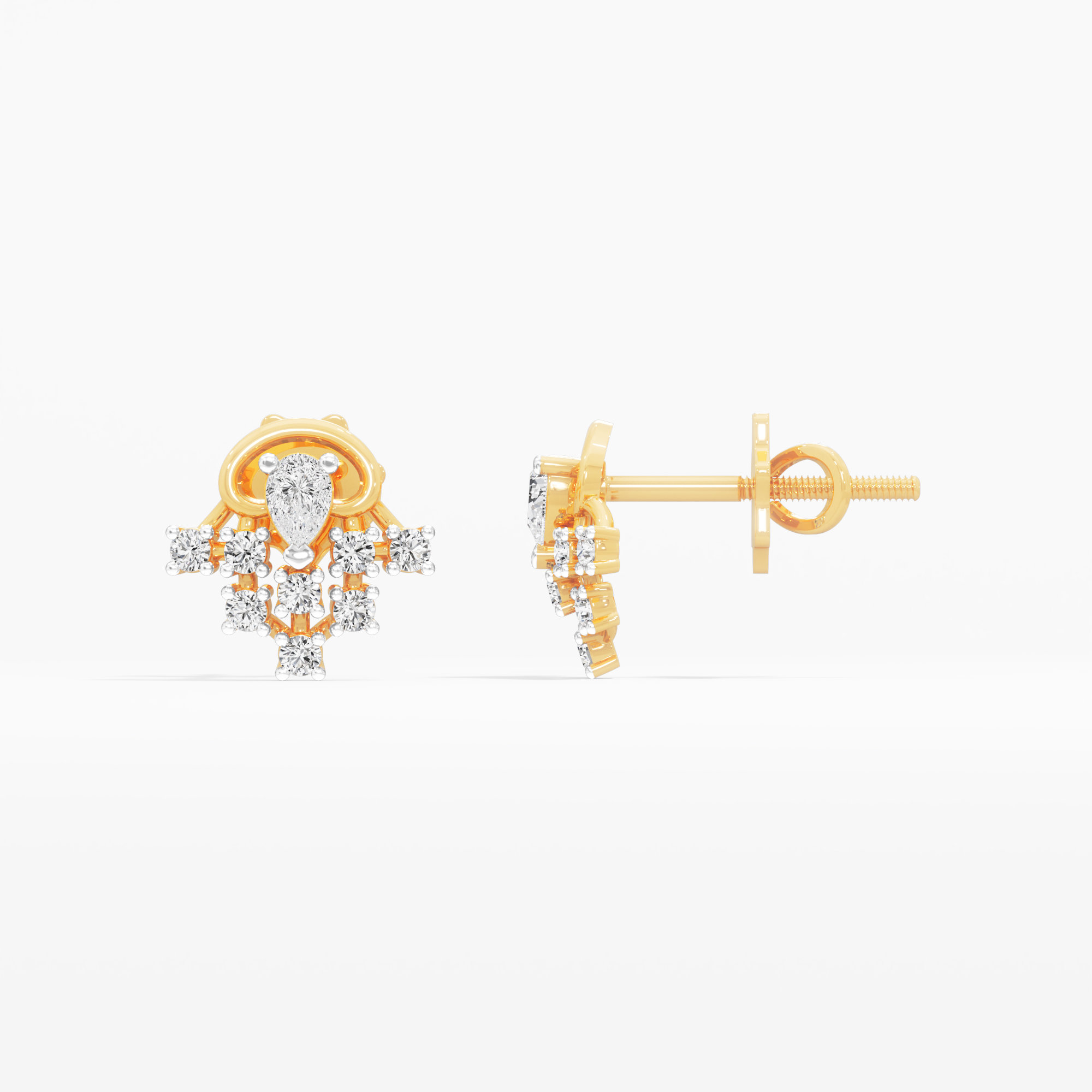 Coronet Flourish Stud Earrings in 9KT Yellow Gold (Diamond Quality: FG-VVS VS)