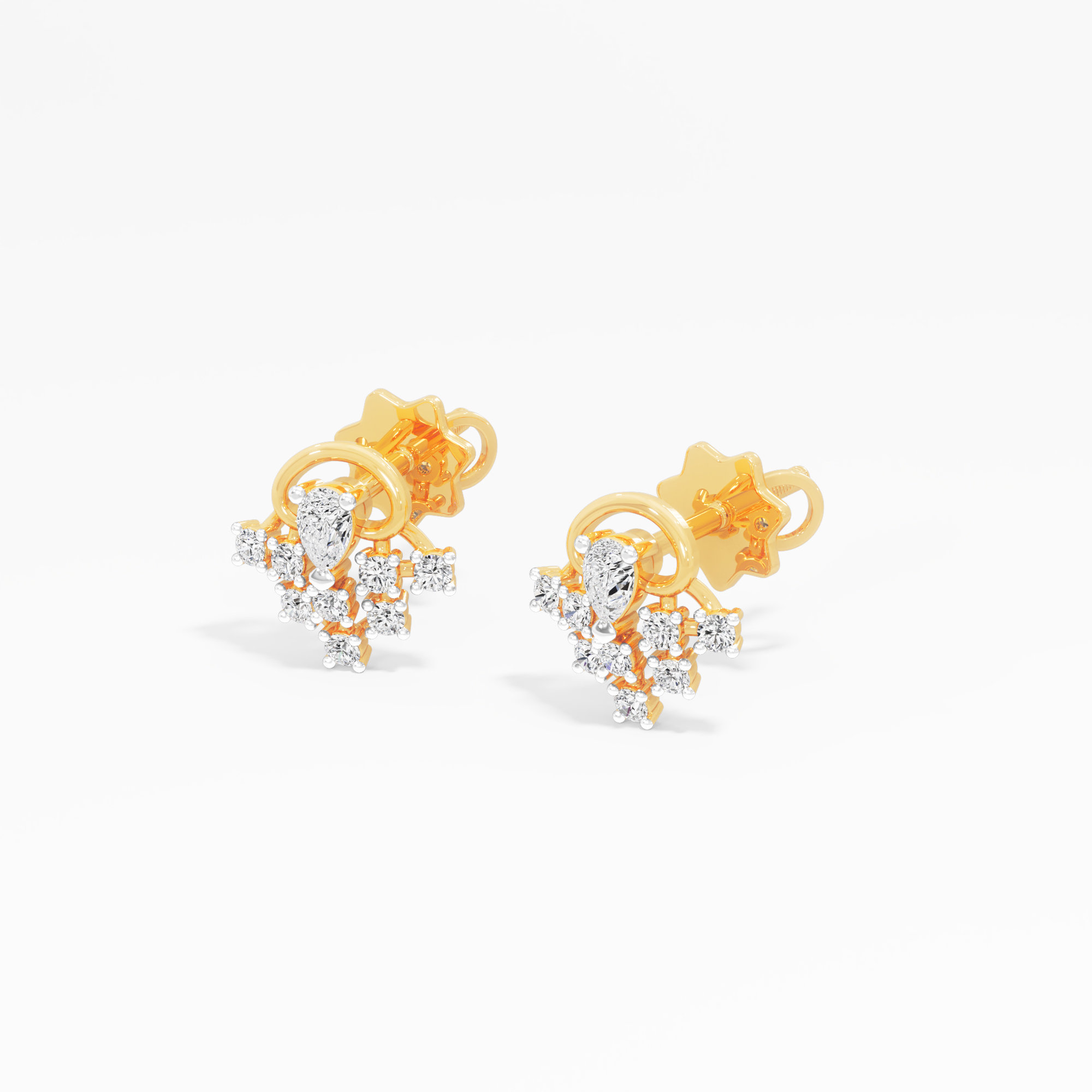 Coronet Flourish Stud Earrings in 9KT Yellow Gold (Diamond Quality: FG-VVS VS)