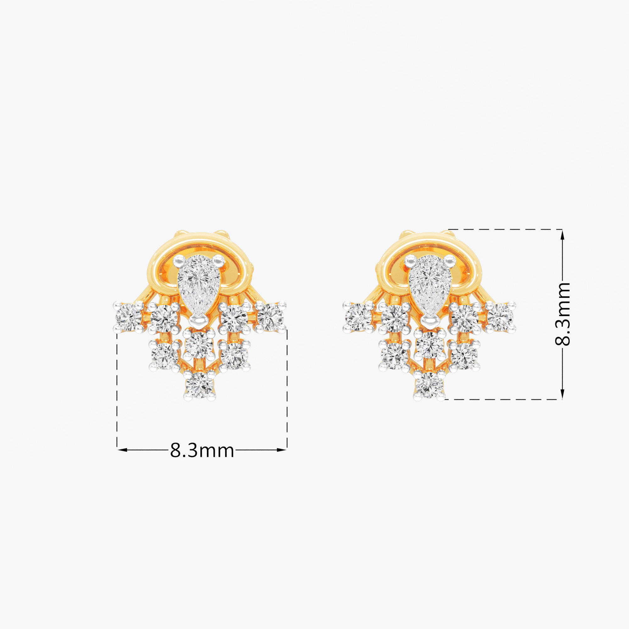 Coronet Flourish Stud Earrings in 9KT Yellow Gold (Diamond Quality: FG-VVS VS)