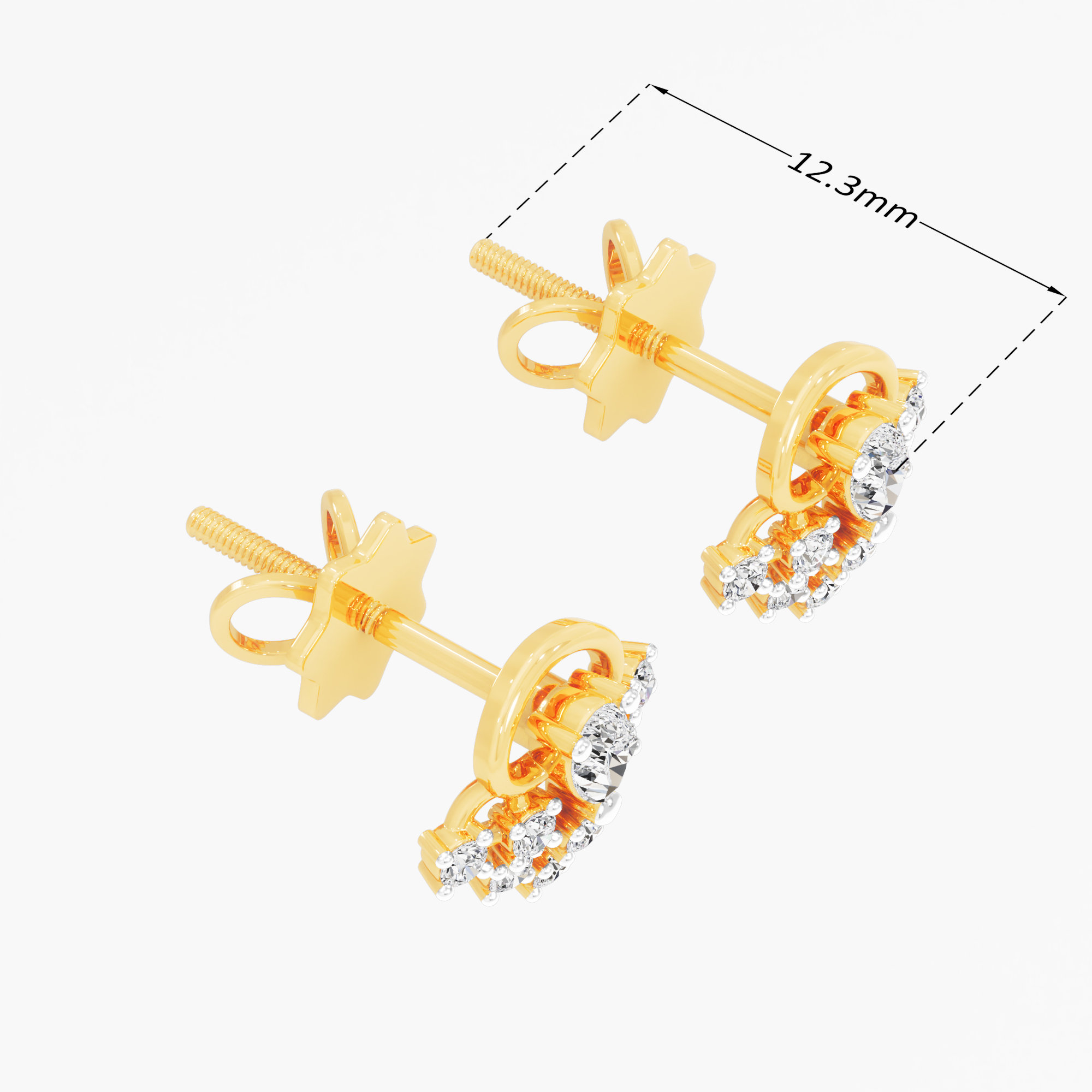 Coronet Flourish Stud Earrings in 9KT Yellow Gold (Diamond Quality: FG-VVS VS)