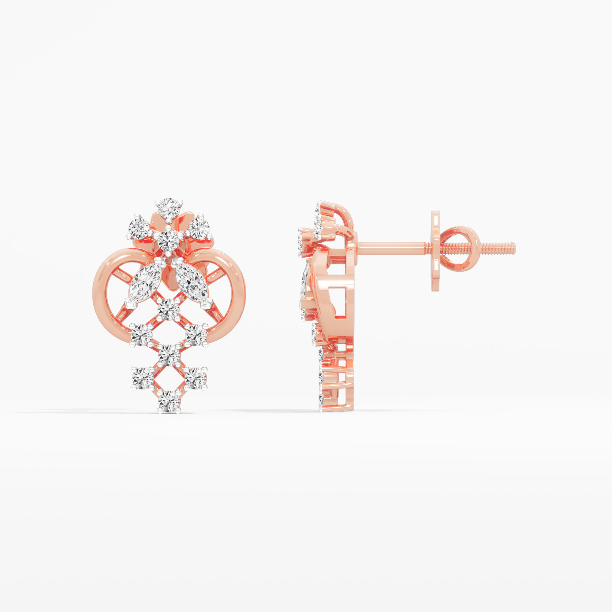 Honeycomb Weave Stud Earrings in 9KT Rose Gold (Diamond Quality: FG-VVS VS)