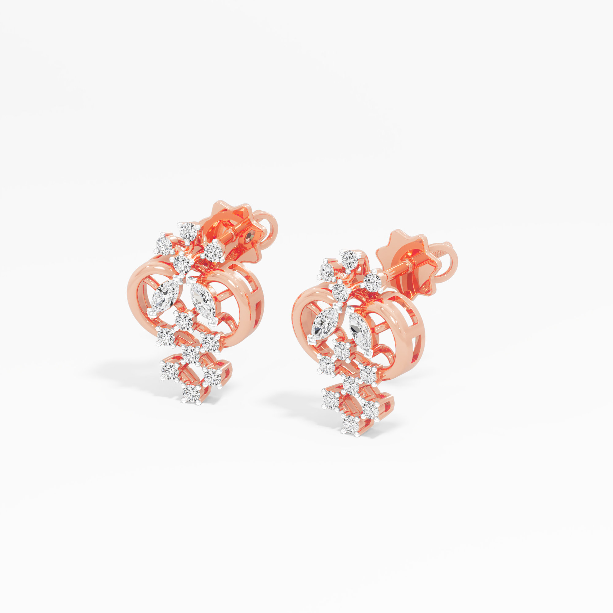 Honeycomb Weave Stud Earrings in 9KT Rose Gold (Diamond Quality: FG-VVS VS)