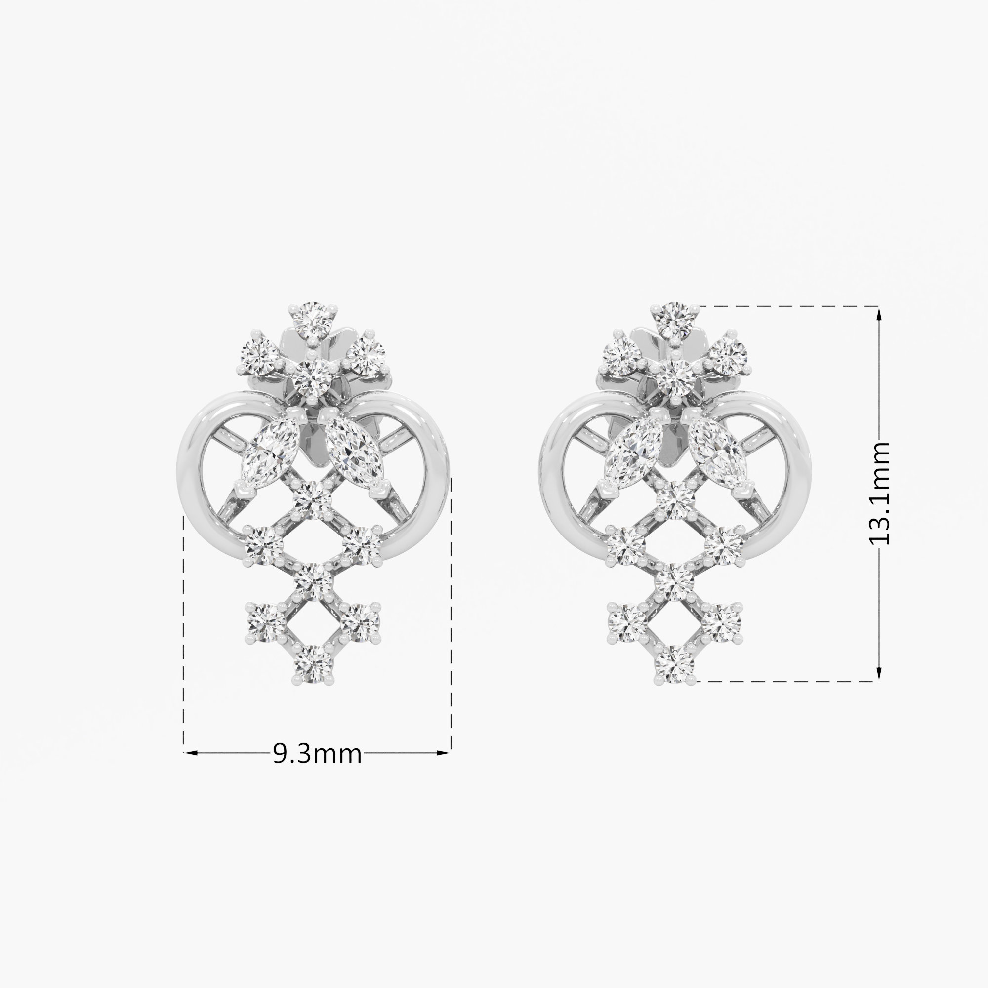 Honeycomb Weave Stud Earrings in 9KT White Gold (Diamond Quality: FG-VVS VS)