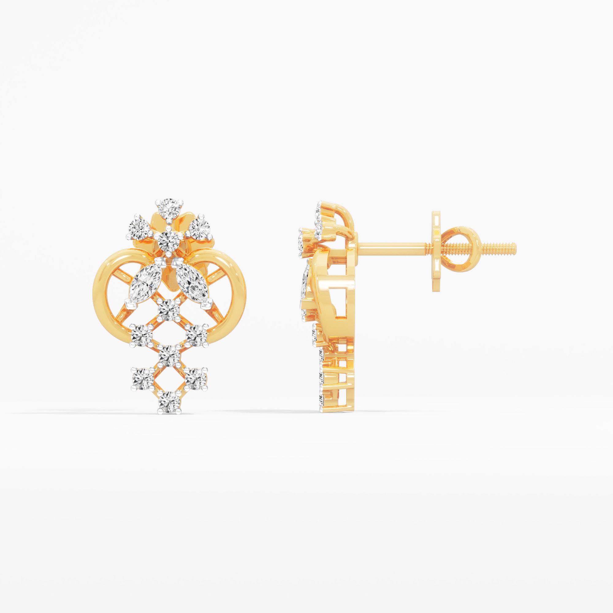 Honeycomb Weave Stud Earrings in 9KT Yellow Gold (Diamond Quality: FG-VVS VS)