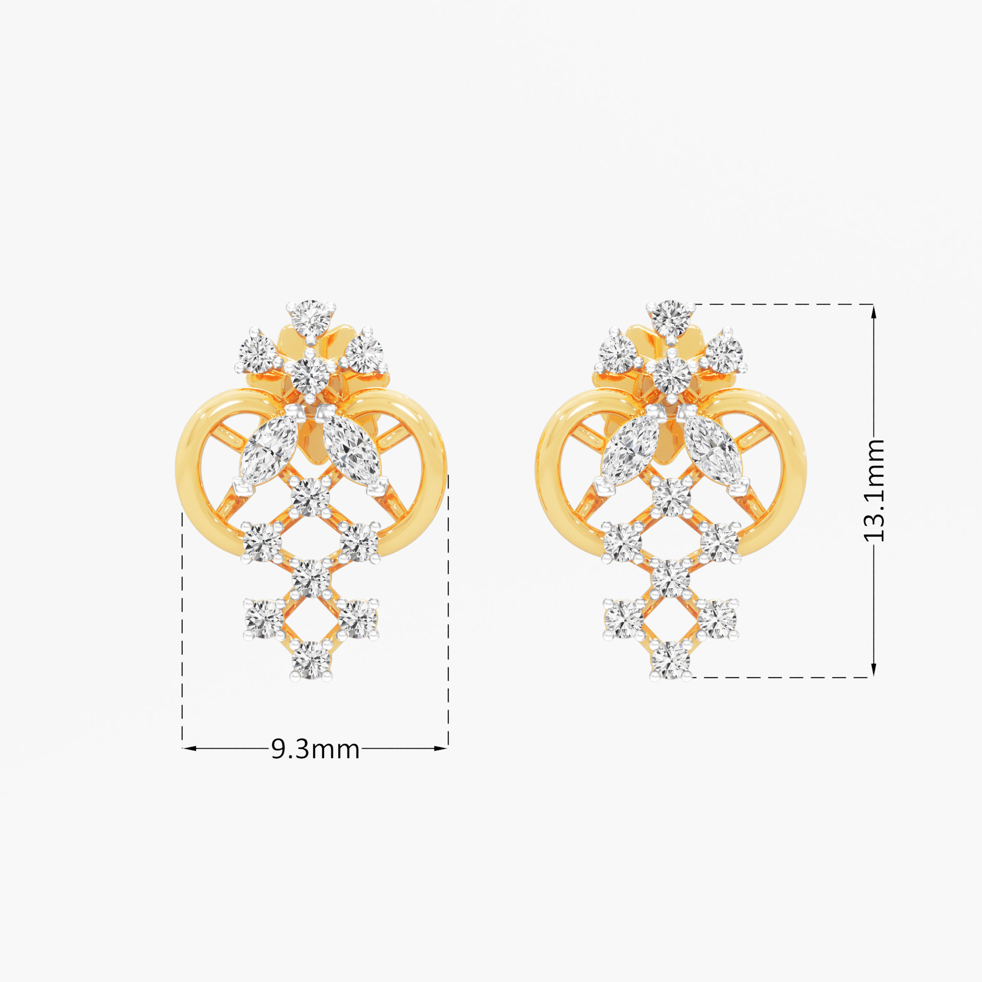 Honeycomb Weave Stud Earrings in 9KT Yellow Gold (Diamond Quality: FG-VVS VS)