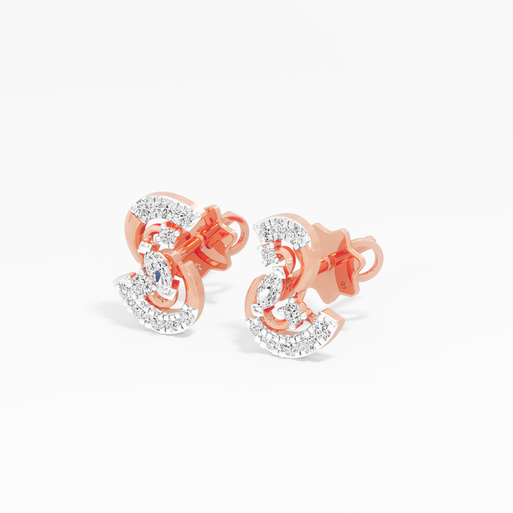 Ribbon Whirl Stud Earrings in 9KT Rose Gold (Diamond Quality: FG-VVS VS)