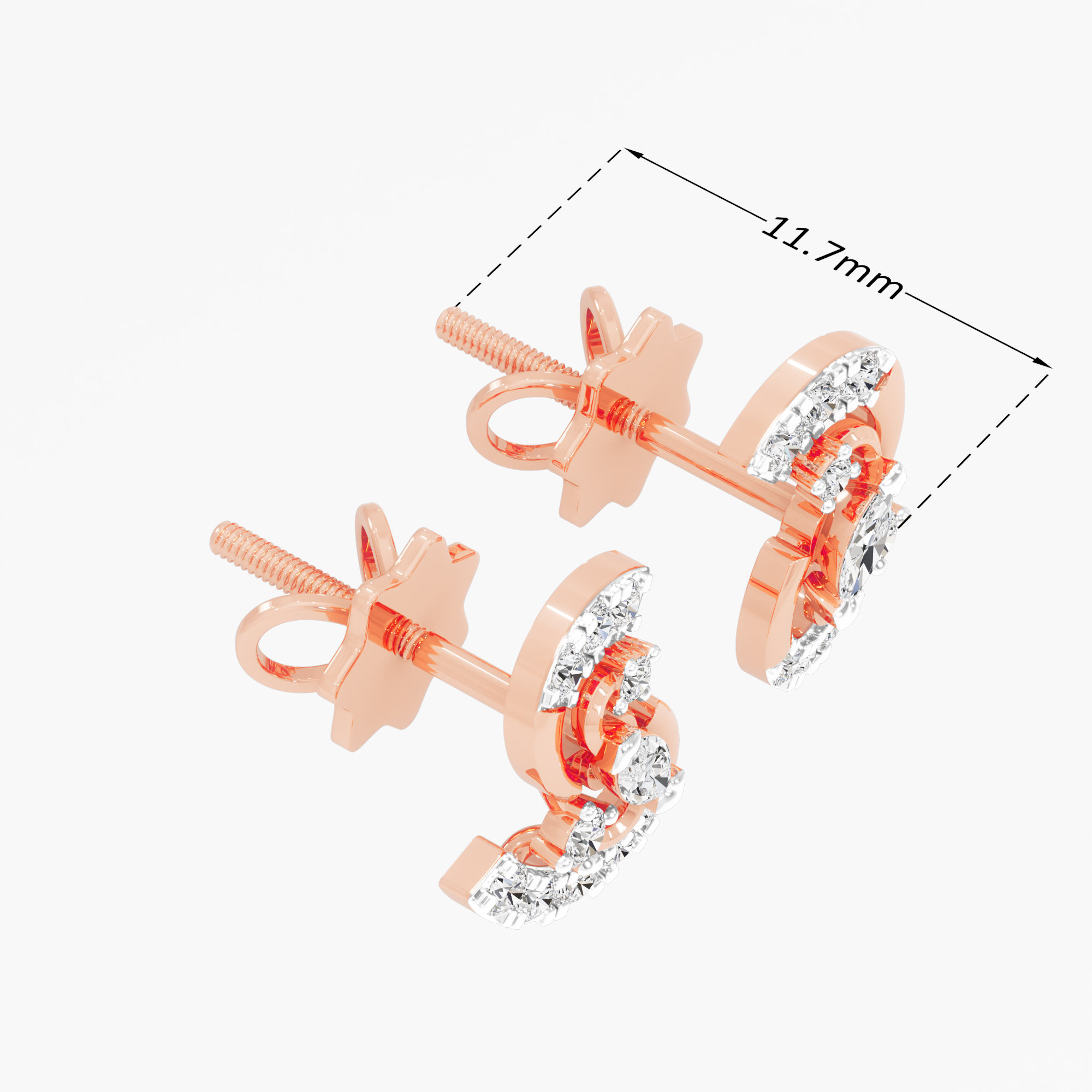 Ribbon Whirl Stud Earrings in 9KT Rose Gold (Diamond Quality: FG-VVS VS)