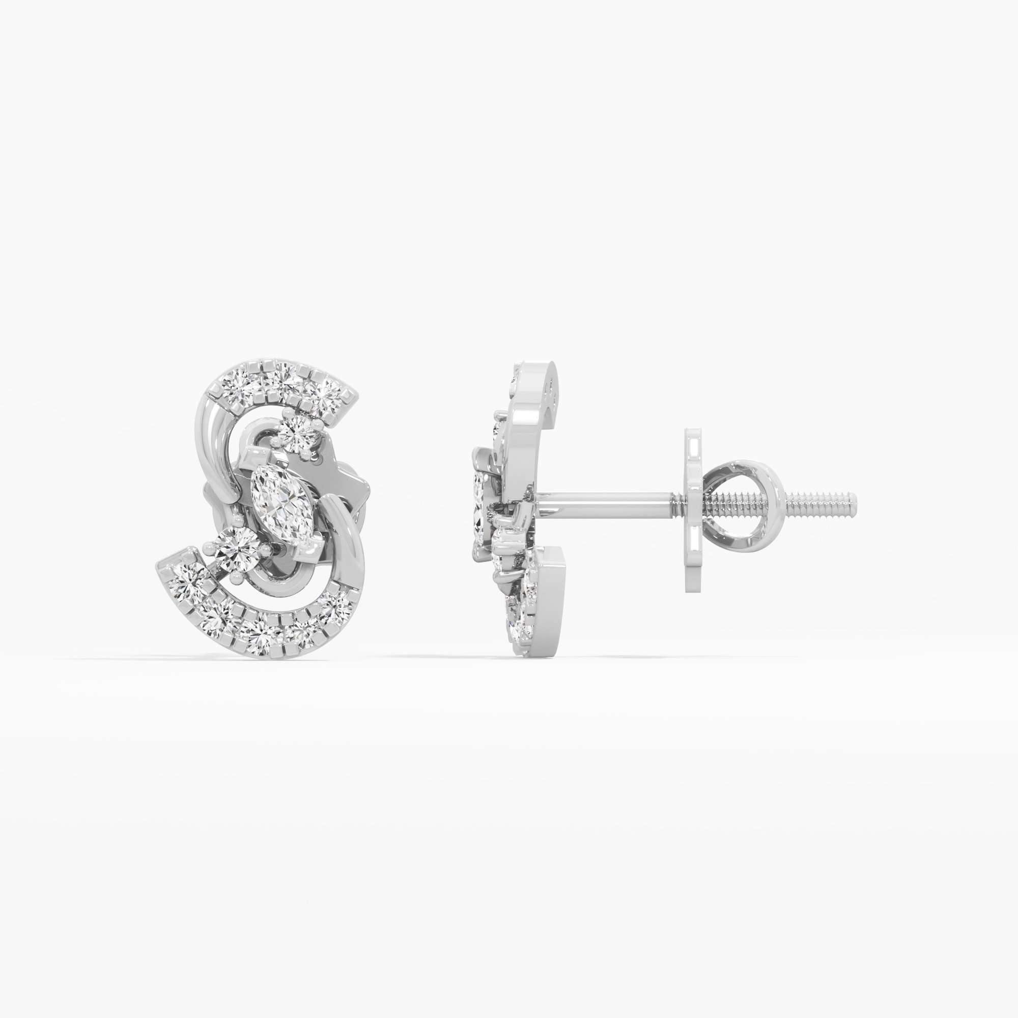 Ribbon Whirl Stud Earrings in 9KT White Gold (Diamond Quality: FG-VVS VS)