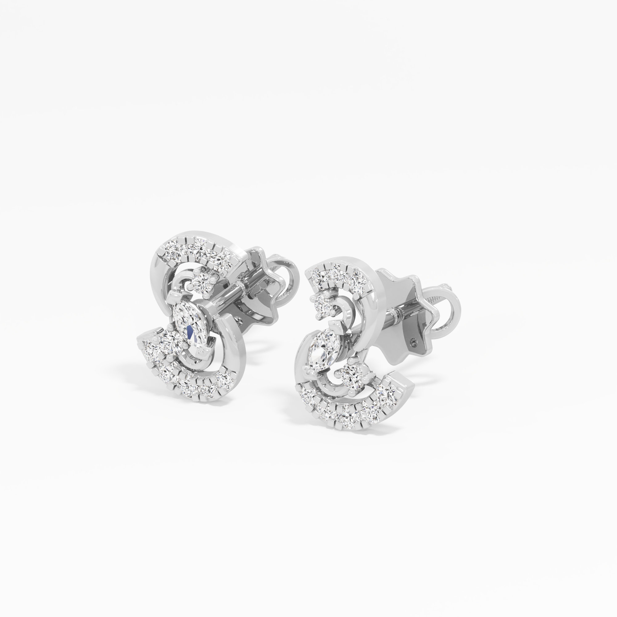 Ribbon Whirl Stud Earrings in 9KT White Gold (Diamond Quality: FG-VVS VS)