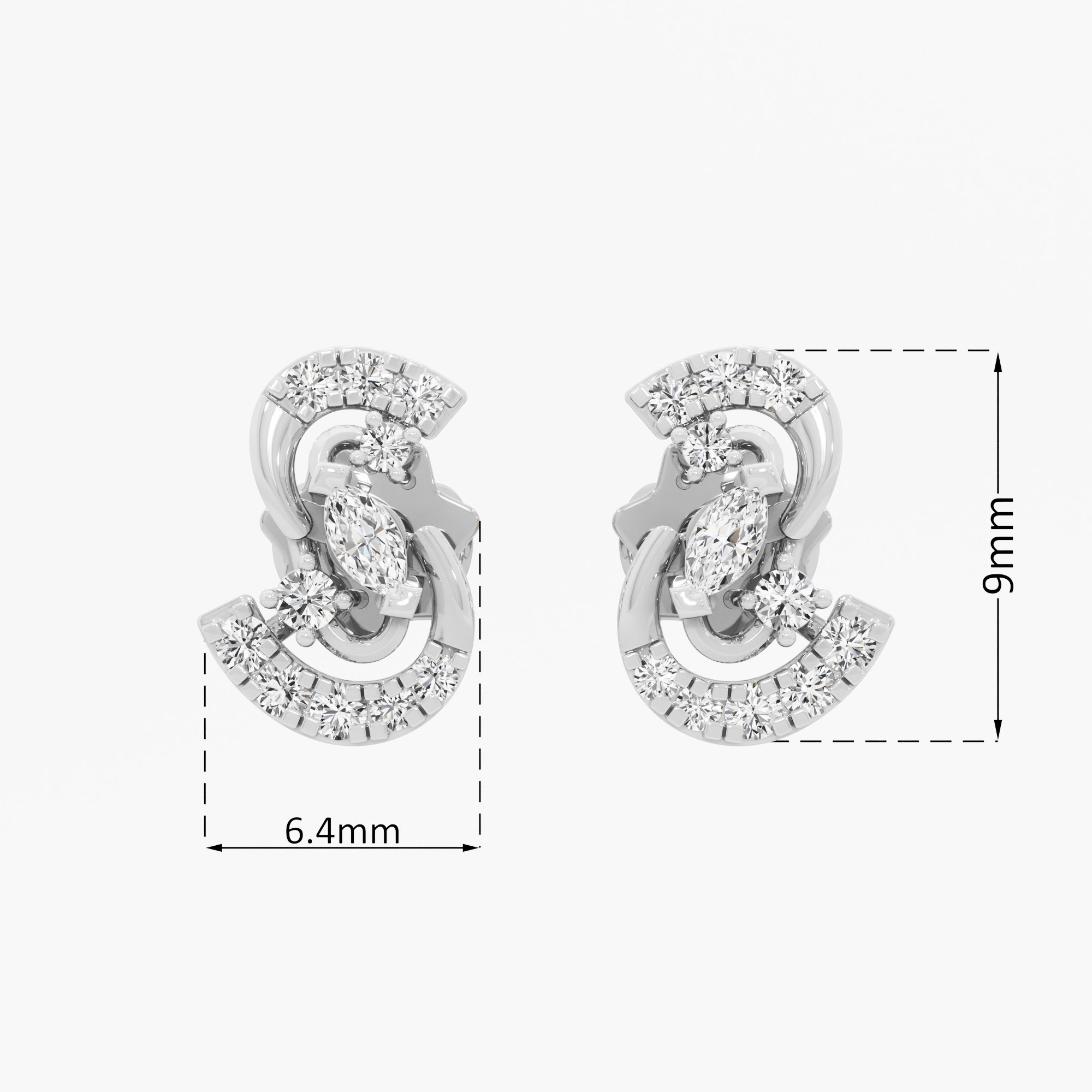 Ribbon Whirl Stud Earrings in 9KT White Gold (Diamond Quality: FG-VVS VS)