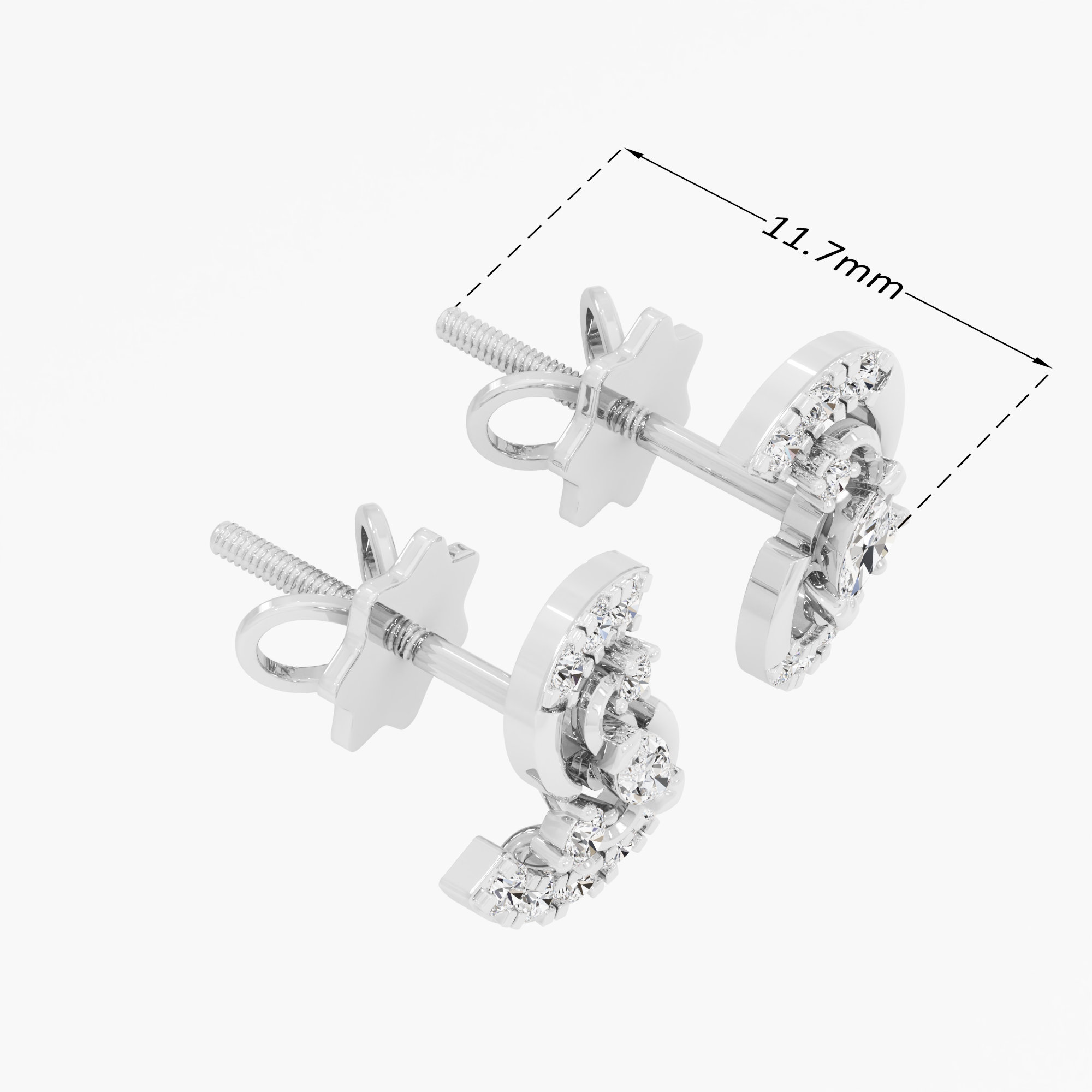 Ribbon Whirl Stud Earrings in 9KT White Gold (Diamond Quality: FG-VVS VS)
