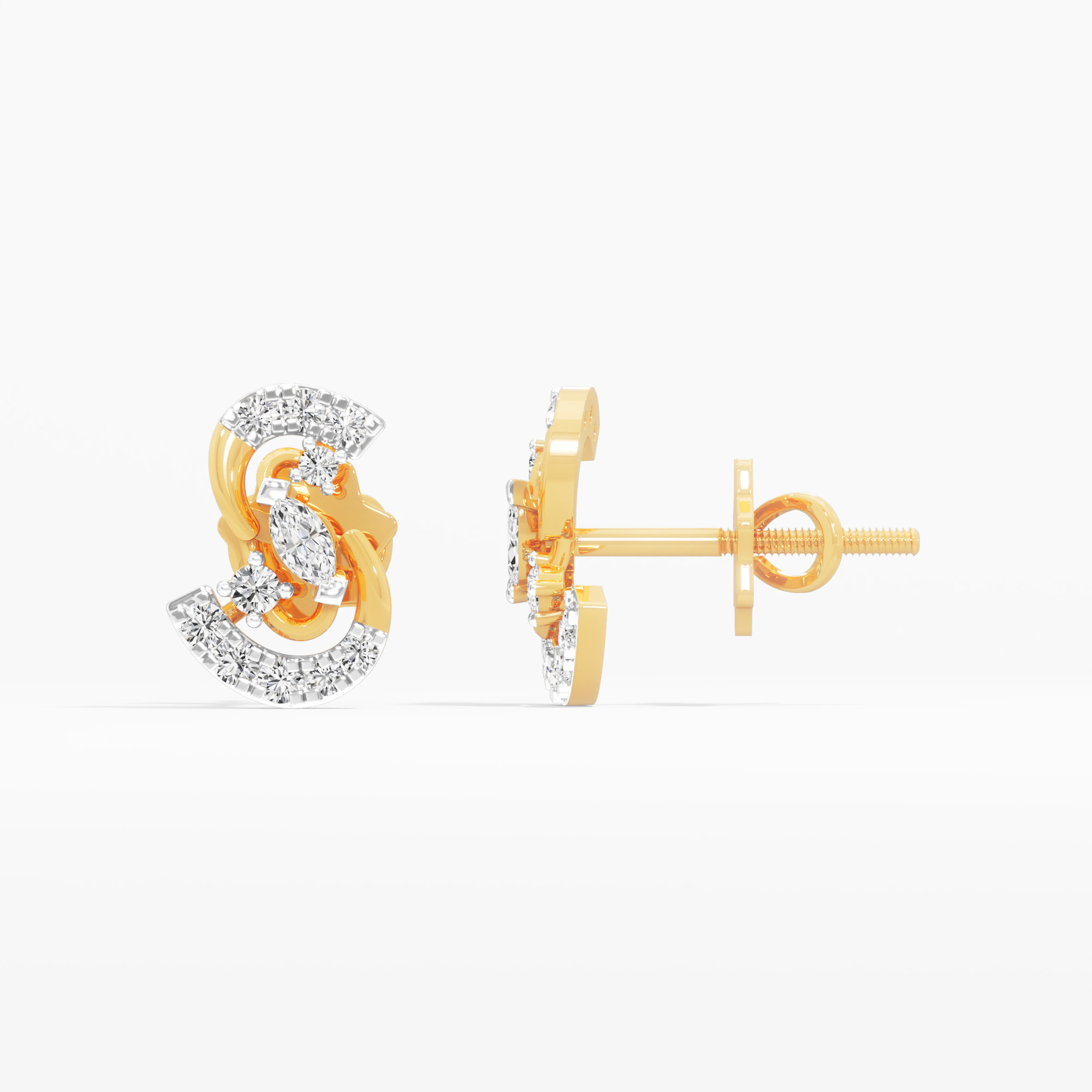 Ribbon Whirl Stud Earrings in 9KT Yellow Gold (Diamond Quality: FG-VVS VS)