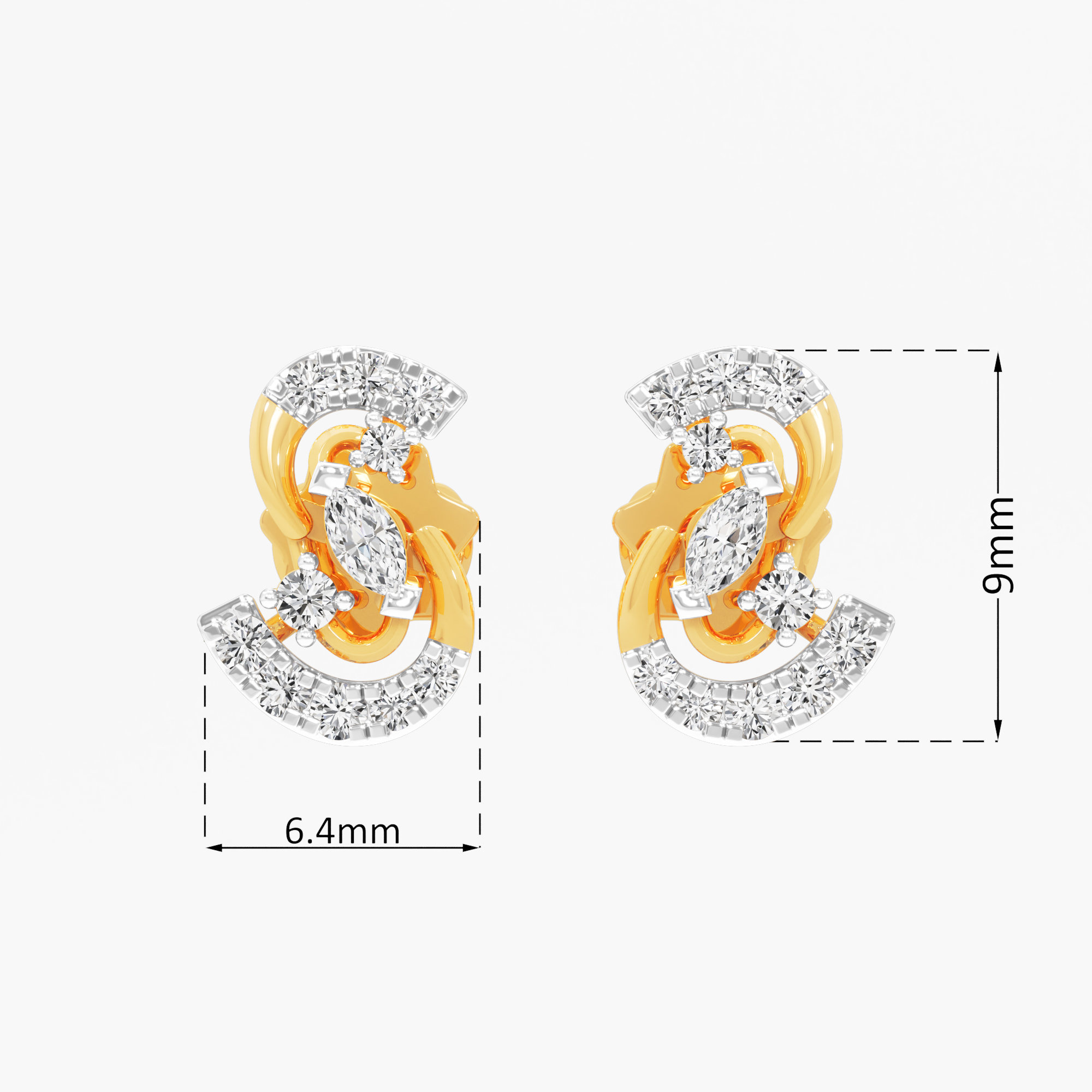 Ribbon Whirl Stud Earrings in 9KT Yellow Gold (Diamond Quality: FG-VVS VS)