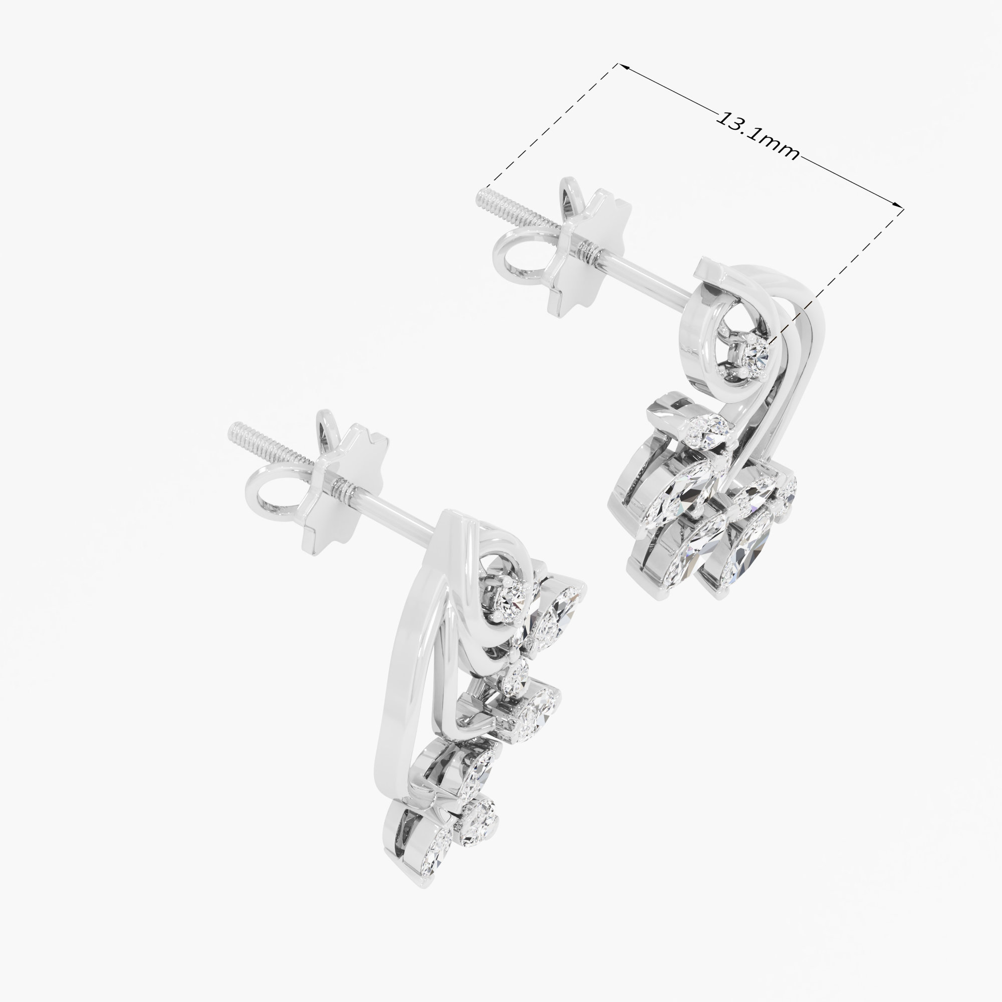Vine Crescent Stud Earrings in 9KT White Gold (Diamond Quality: FG-VVS VS)