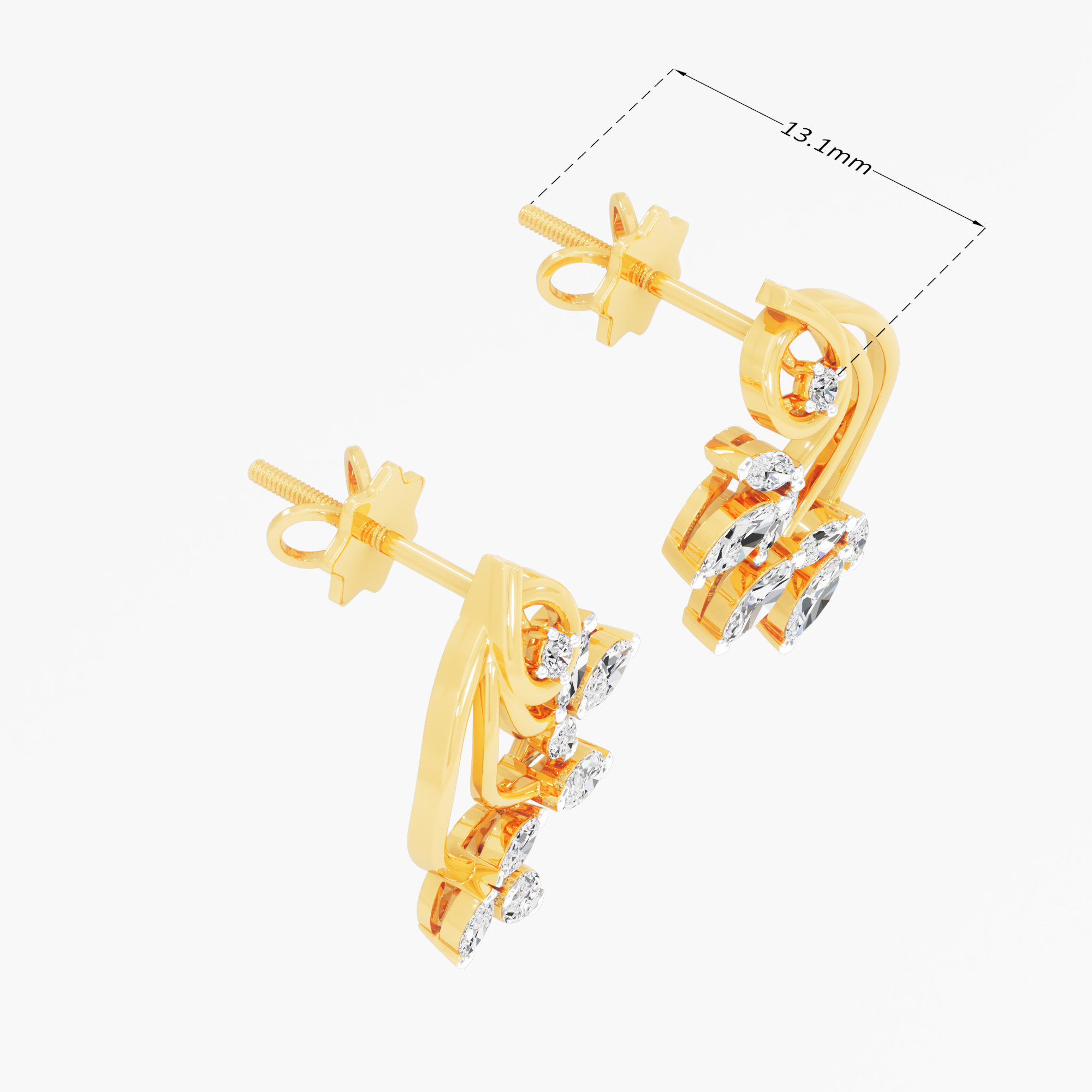 Vine Crescent Stud Earrings in 9KT Yellow Gold (Diamond Quality: FG-VVS VS)