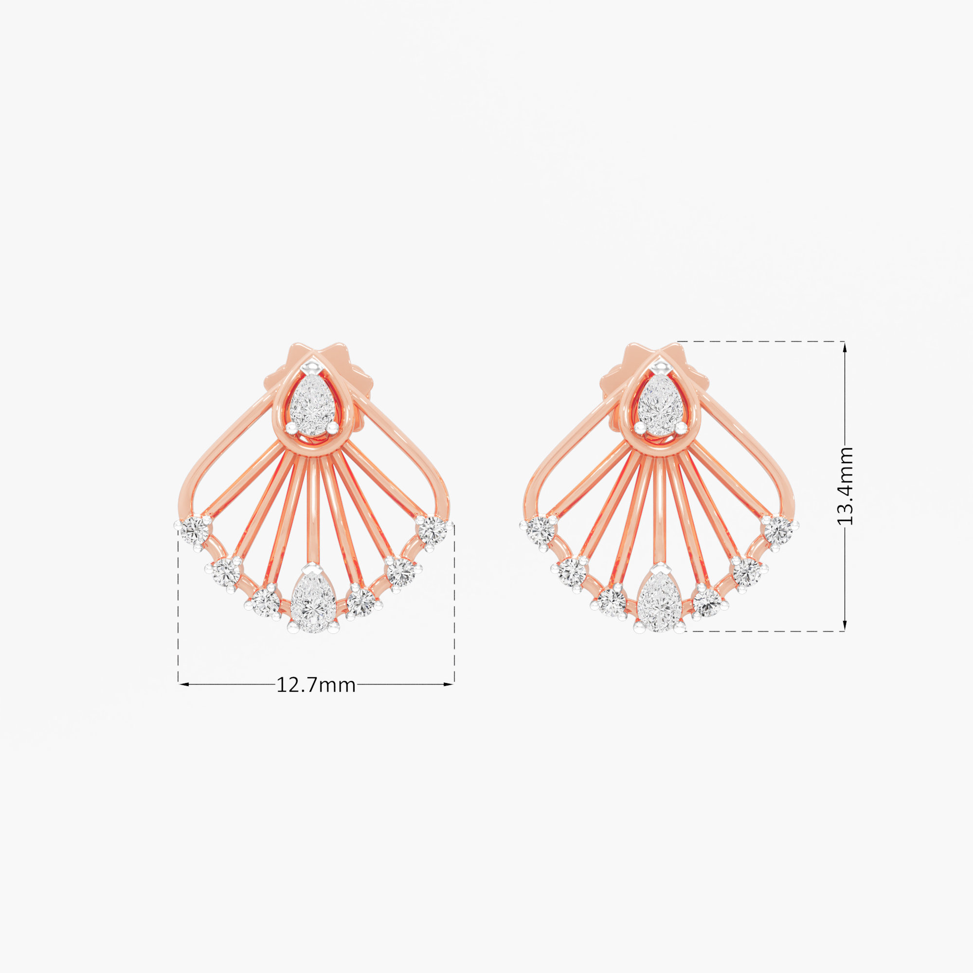 Radiant Hearts Stud Earrings in 9KT Rose Gold (Diamond Quality: FG-VVS VS)