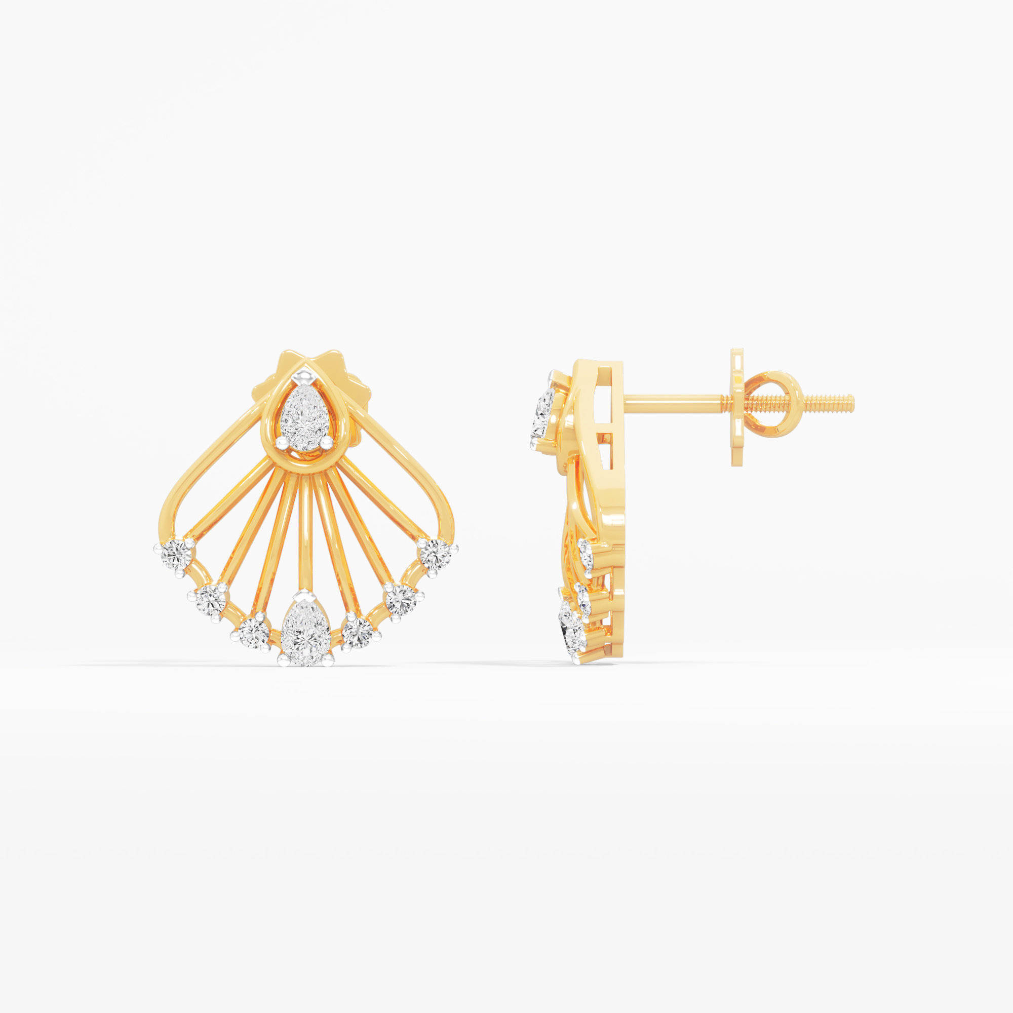Radiant Hearts Stud Earrings in 9KT Yellow Gold (Diamond Quality: FG-VVS VS)