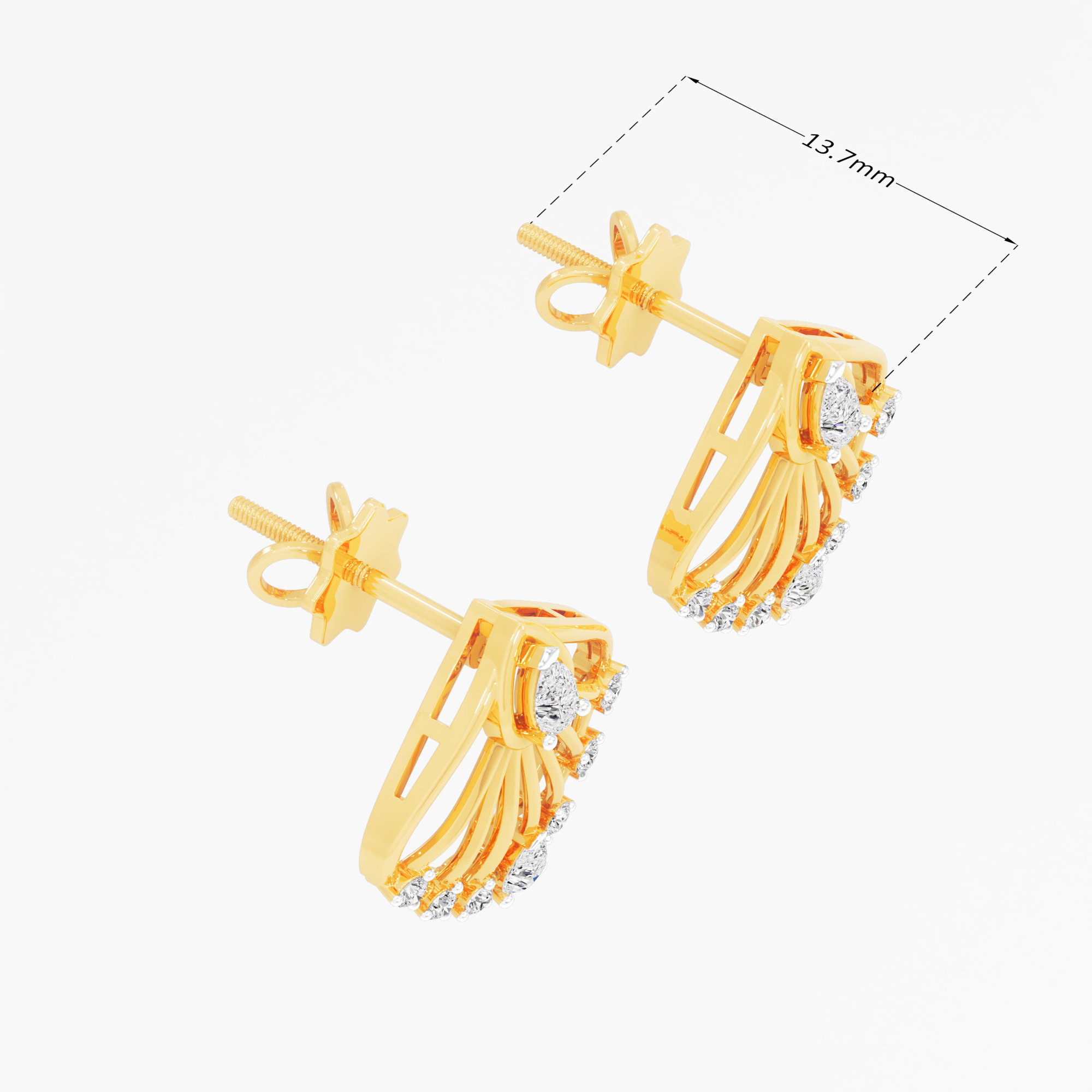 Radiant Hearts Stud Earrings in 9KT Yellow Gold (Diamond Quality: FG-VVS VS)
