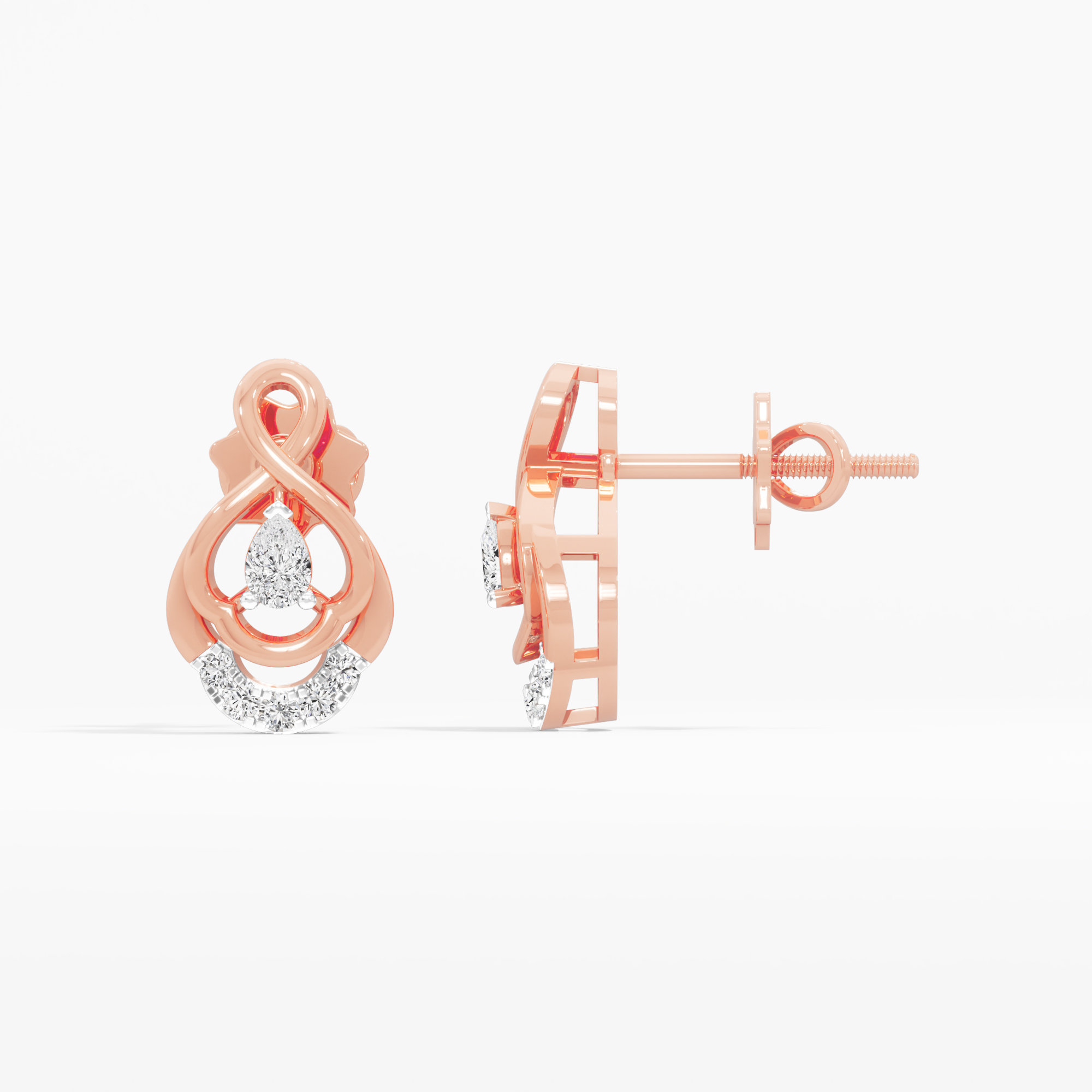 Looped Pear Stud Earrings in 9KT Rose Gold (Diamond Quality: FG-VVS VS)