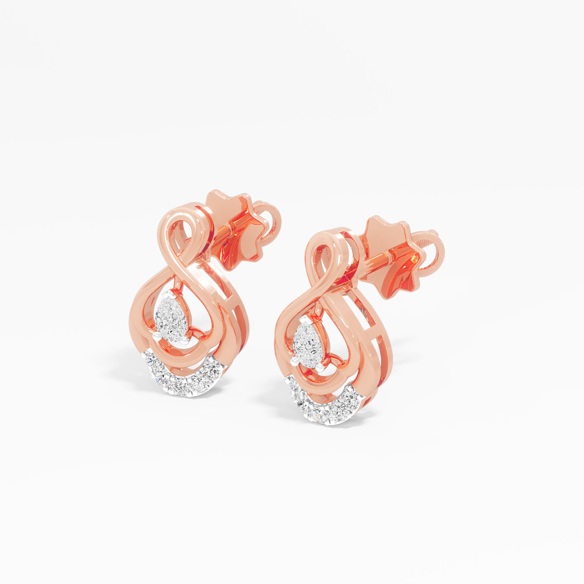 Looped Pear Stud Earrings in 9KT Rose Gold (Diamond Quality: FG-VVS VS)