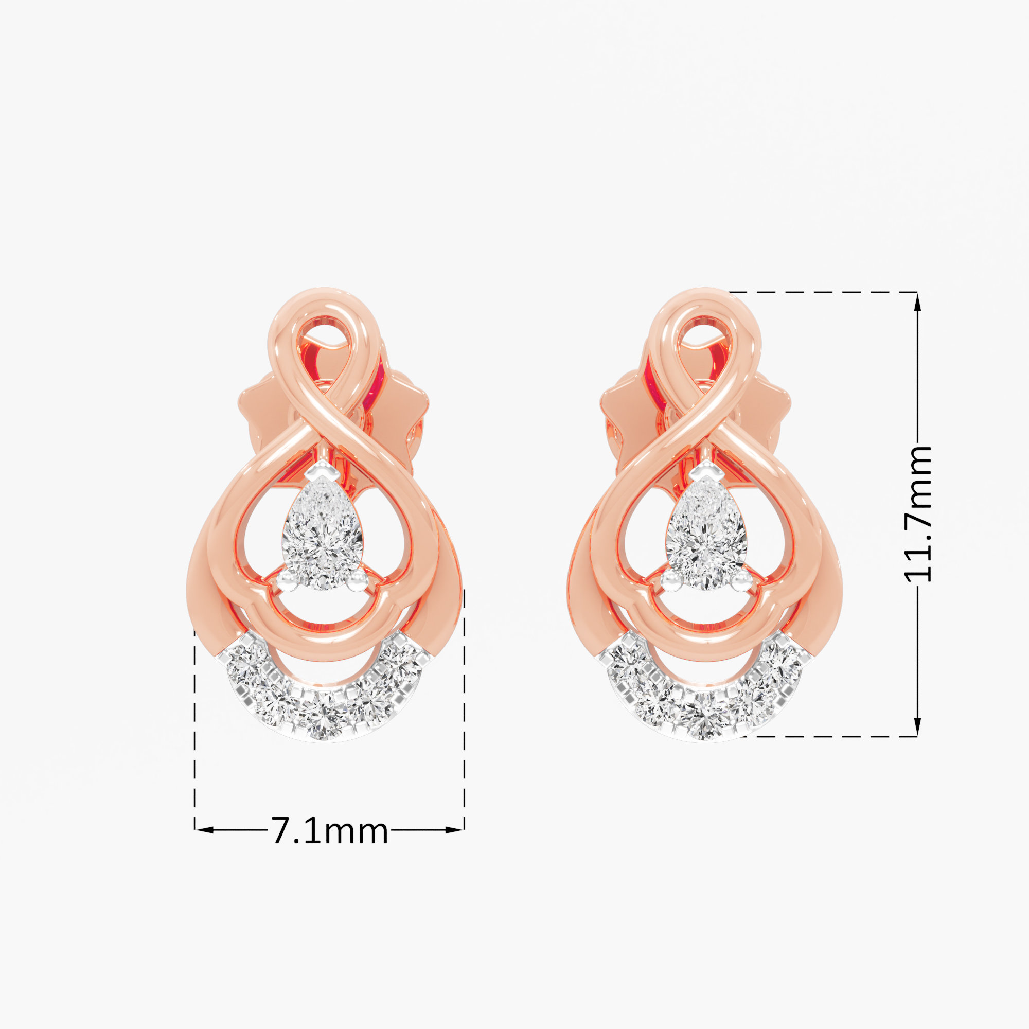 Looped Pear Stud Earrings in 9KT Rose Gold (Diamond Quality: FG-VVS VS)