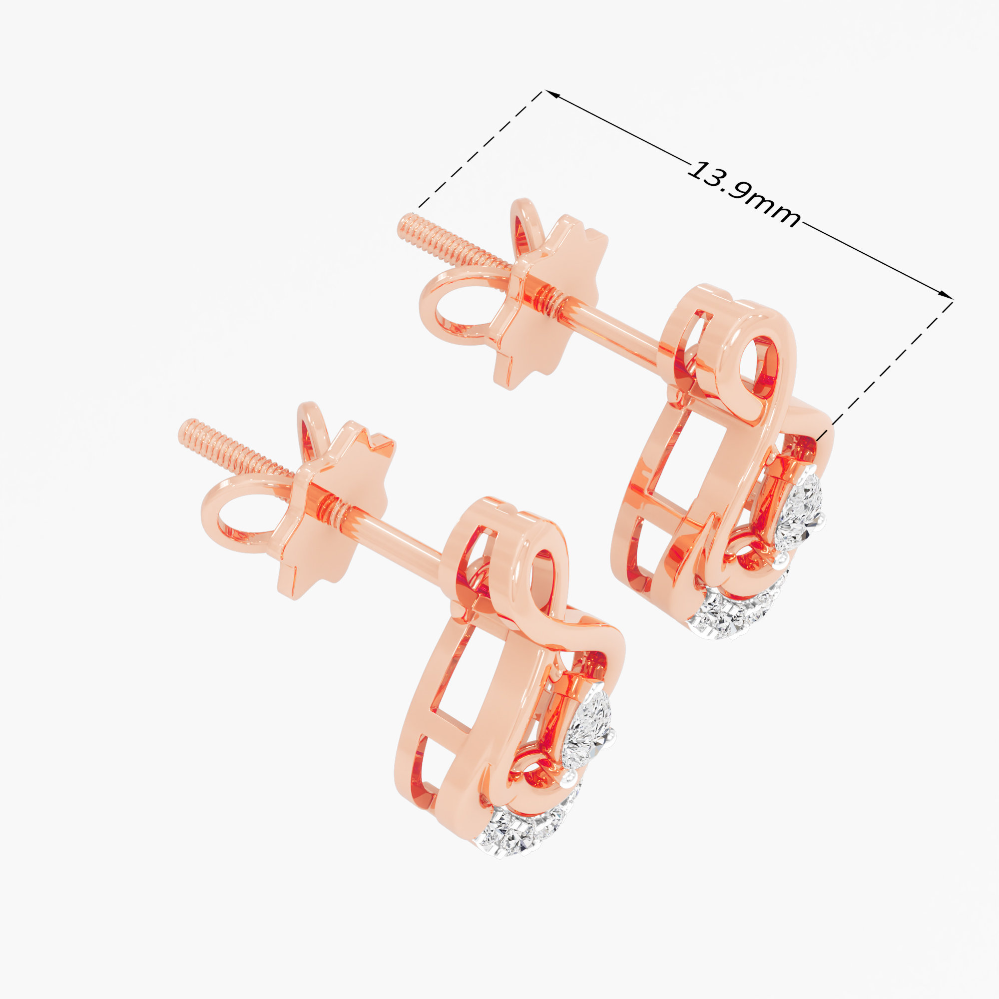 Looped Pear Stud Earrings in 9KT Rose Gold (Diamond Quality: FG-VVS VS)