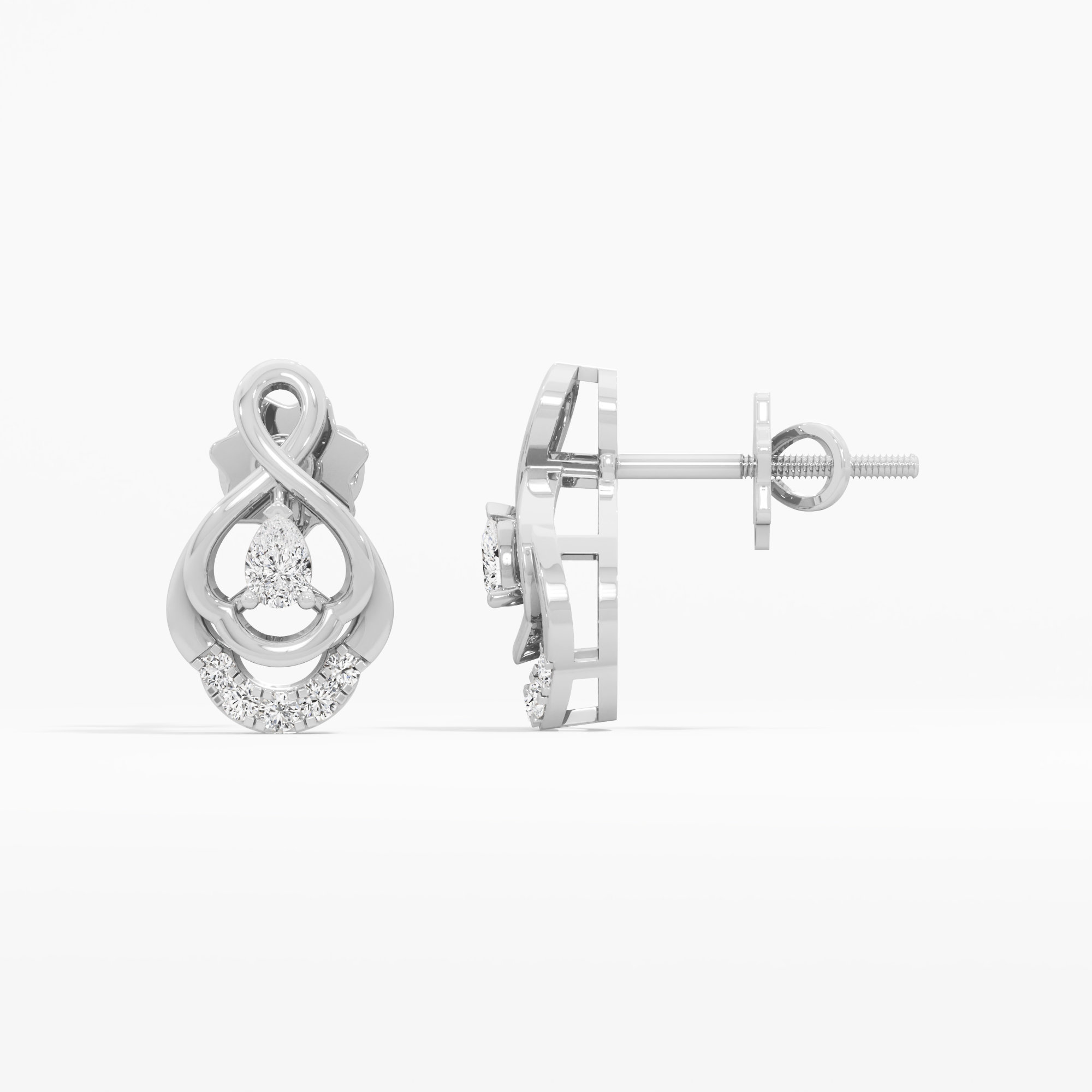 Looped Pear Stud Earrings in 9KT White Gold (Diamond Quality: FG-VVS VS)