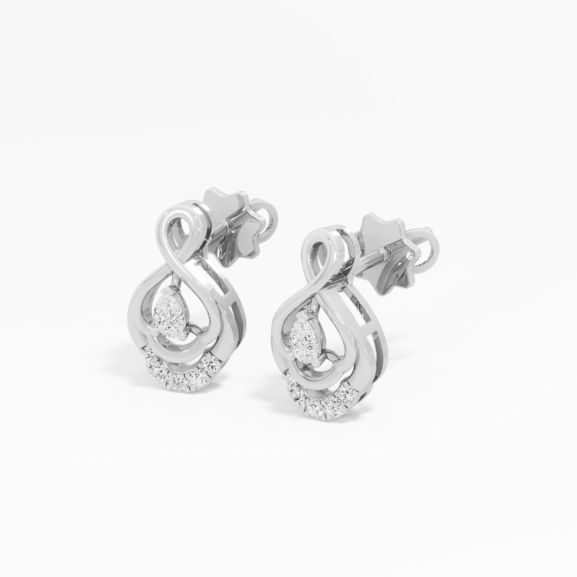 Looped Pear Stud Earrings in 9KT White Gold (Diamond Quality: FG-VVS VS)