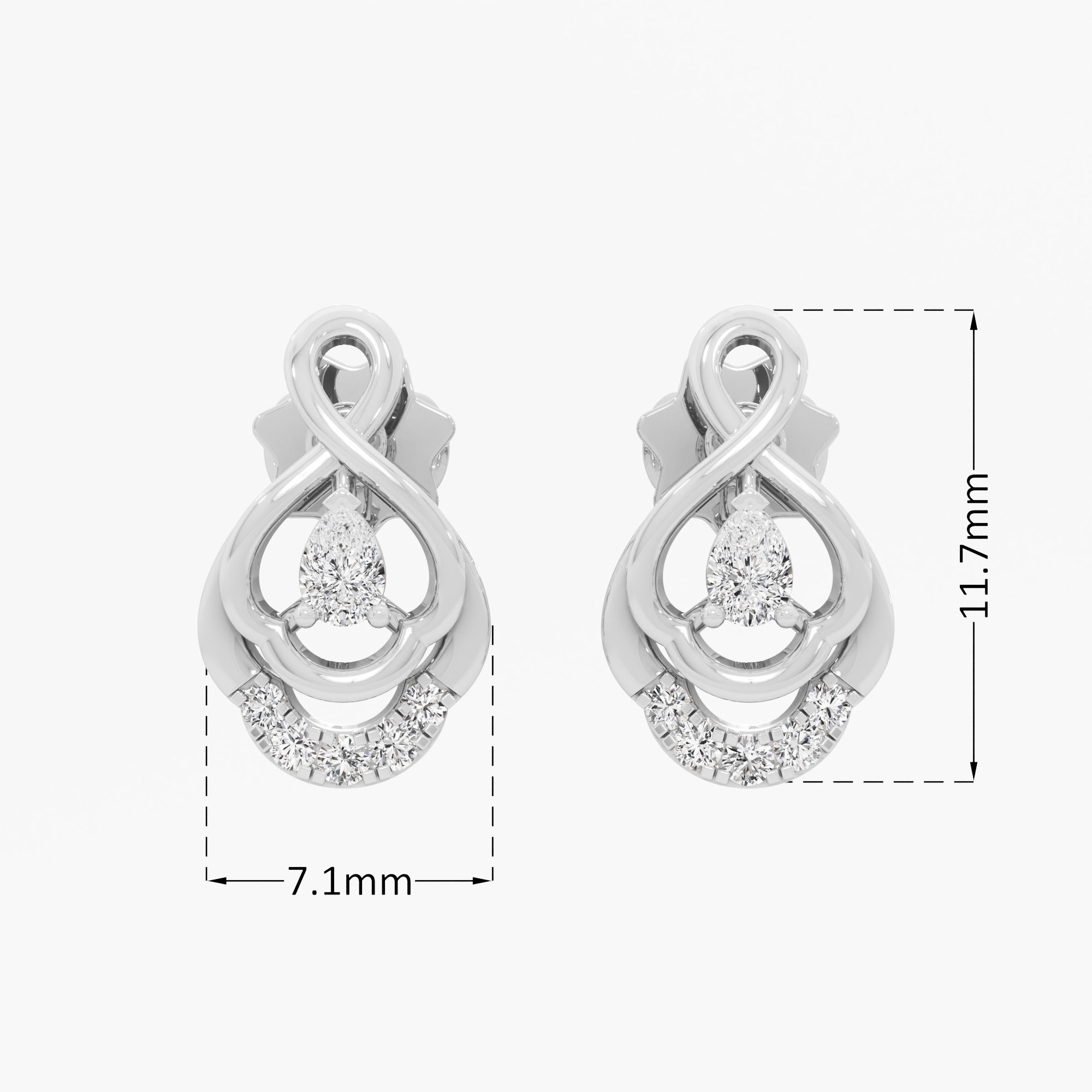 Looped Pear Stud Earrings in 9KT White Gold (Diamond Quality: FG-VVS VS)
