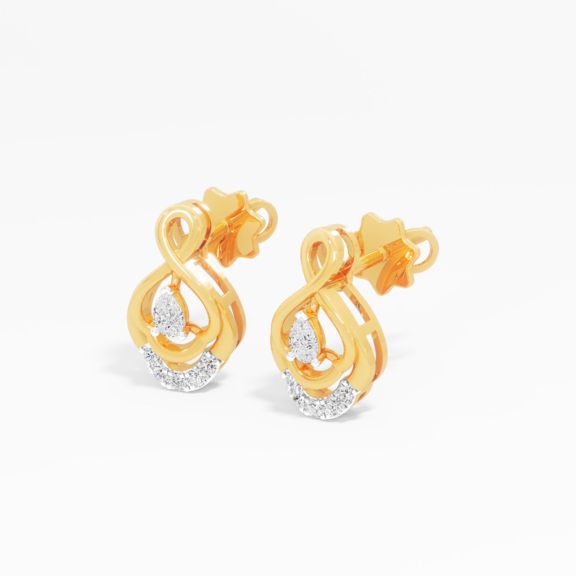 Looped Pear Stud Earrings in 9KT Yellow Gold (Diamond Quality: FG-VVS VS)