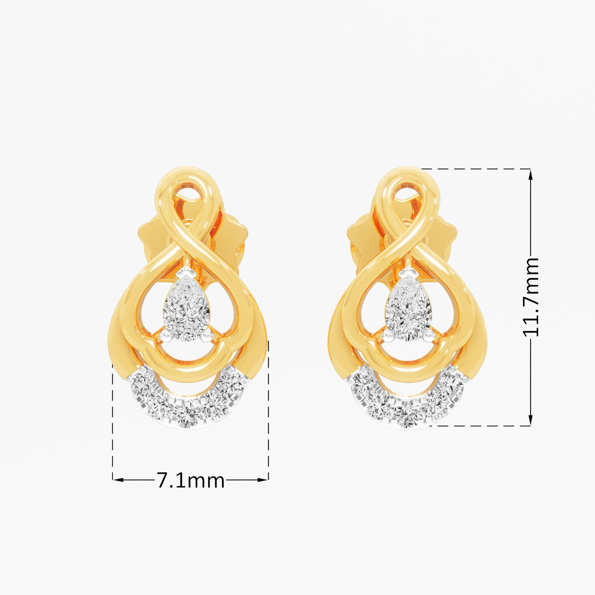 Looped Pear Stud Earrings in 9KT Yellow Gold (Diamond Quality: FG-VVS VS)