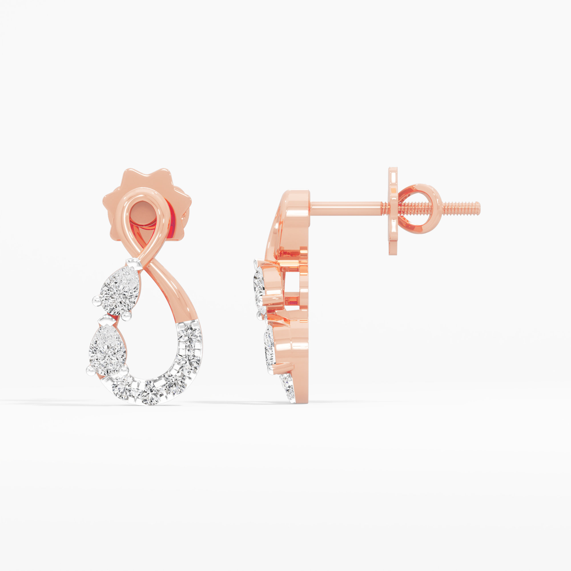 Interlace Pear Stud Earrings in 9KT Rose Gold (Diamond Quality: FG-VVS VS)