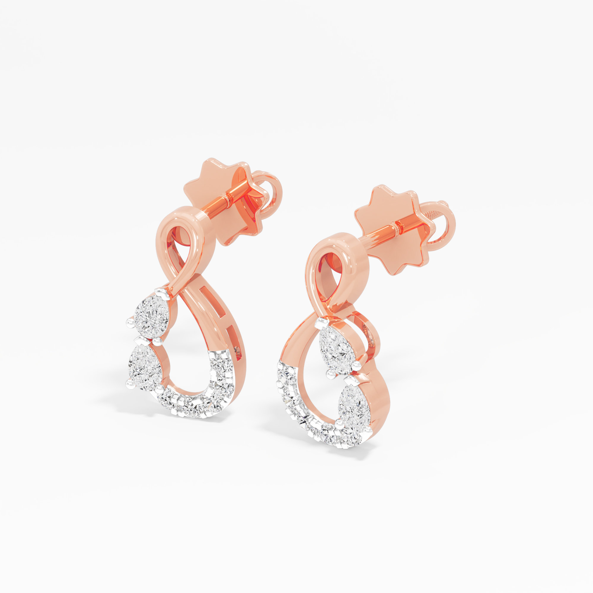 Interlace Pear Stud Earrings in 9KT Rose Gold (Diamond Quality: FG-VVS VS)