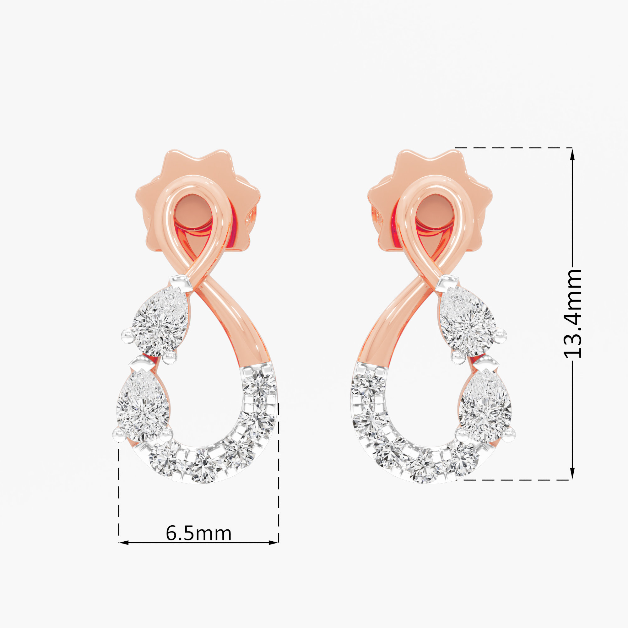 Interlace Pear Stud Earrings in 9KT Rose Gold (Diamond Quality: FG-VVS VS)