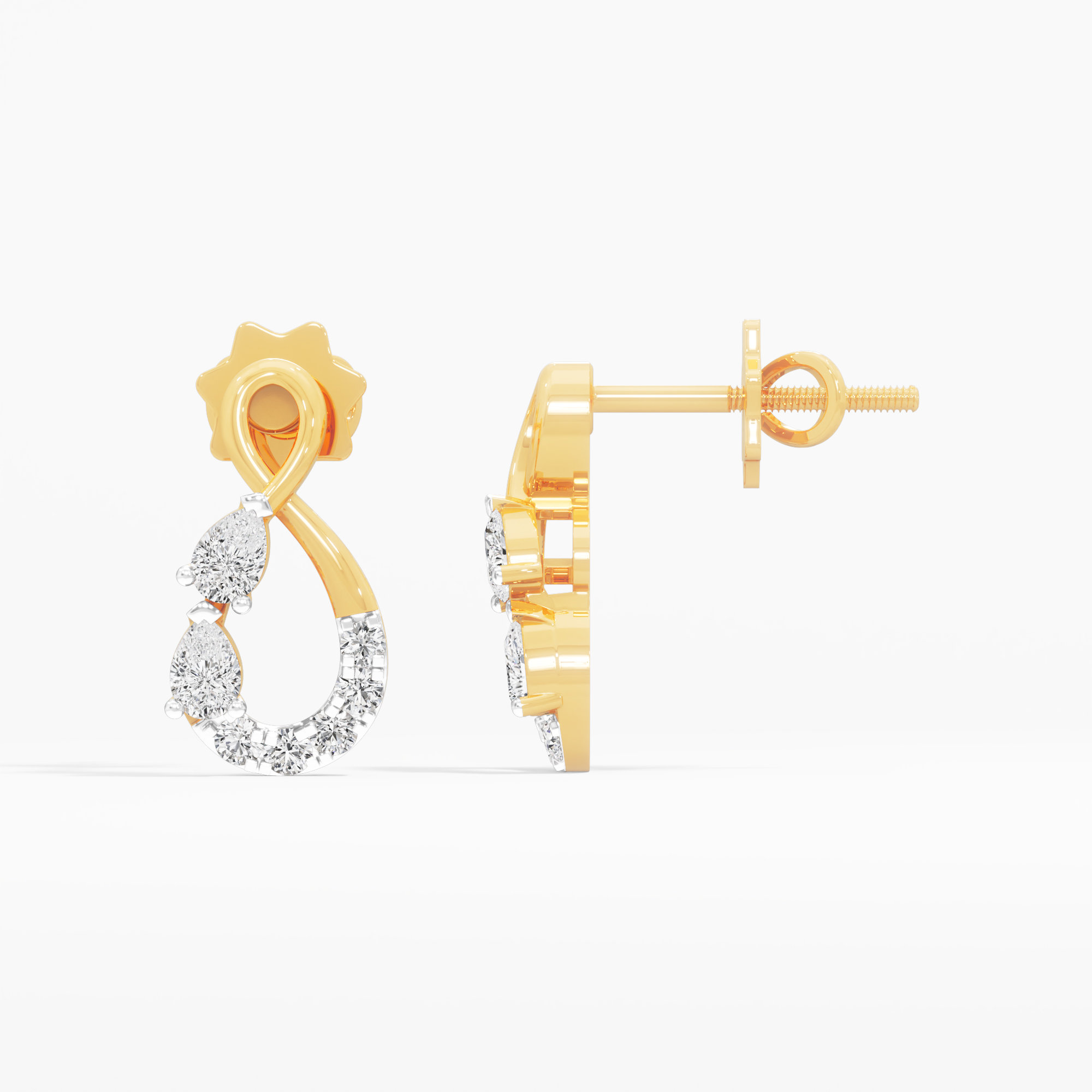 Interlace Pear Stud Earrings in 9KT Yellow Gold (Diamond Quality: FG-VVS VS)