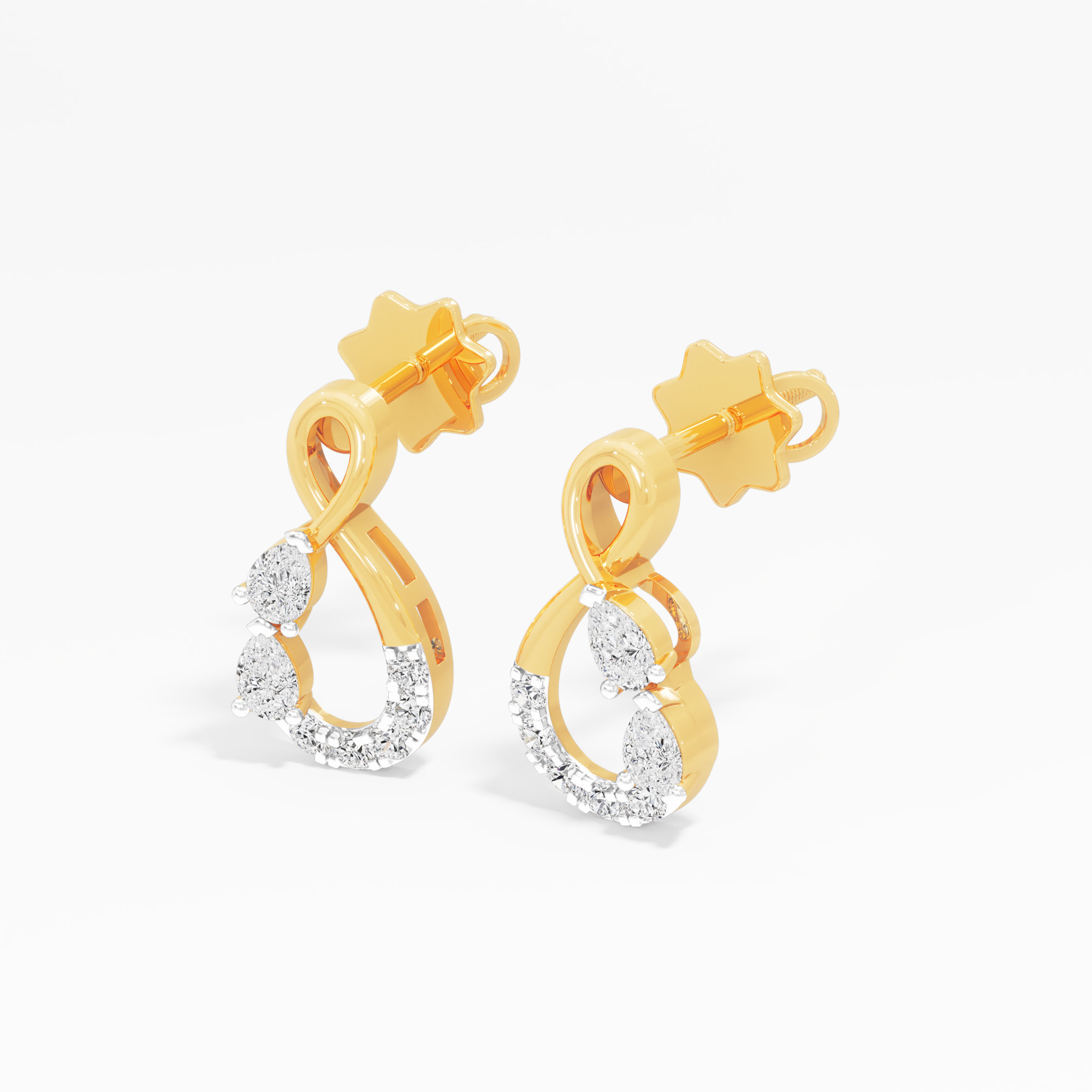 Interlace Pear Stud Earrings in 9KT Yellow Gold (Diamond Quality: FG-VVS VS)