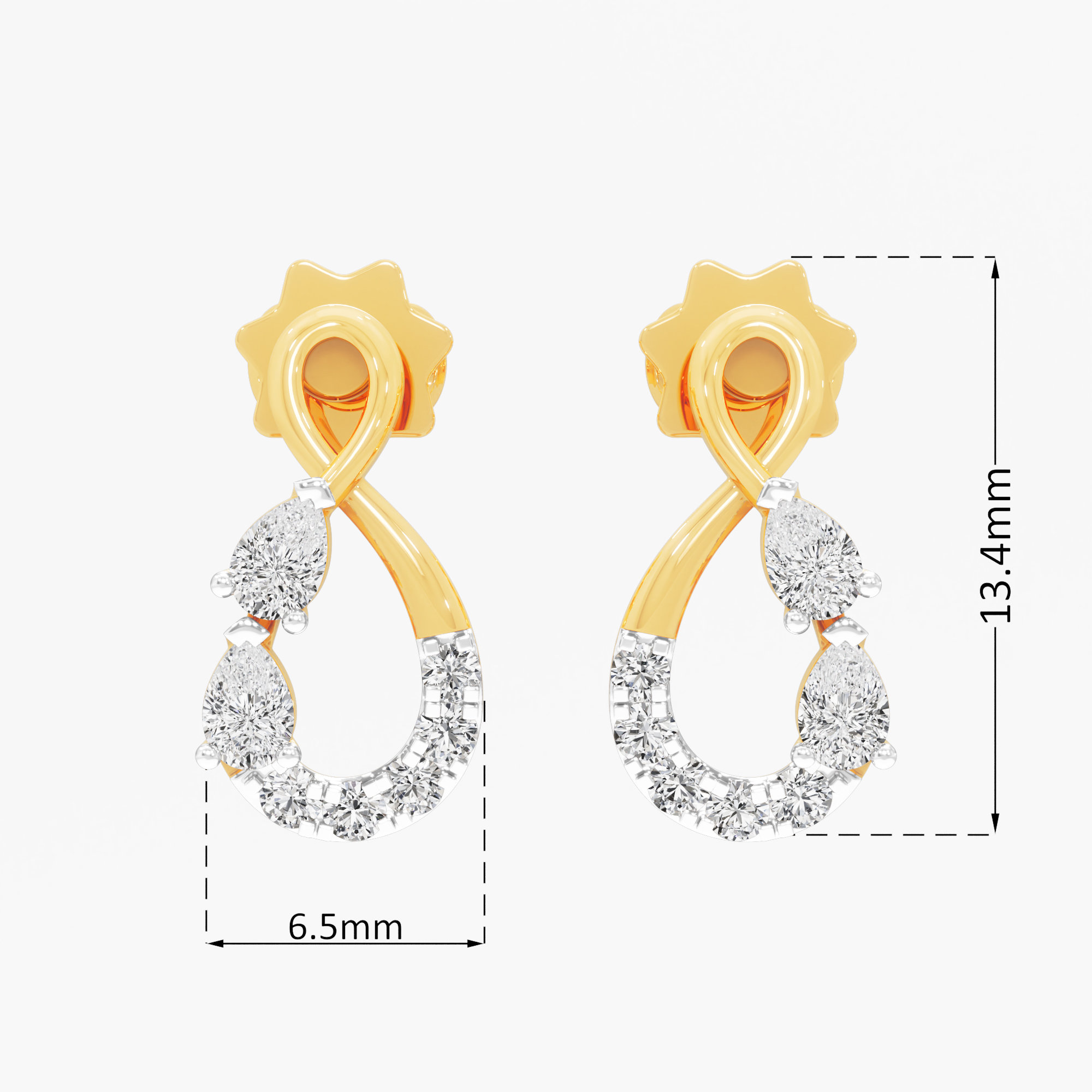 Interlace Pear Stud Earrings in 9KT Yellow Gold (Diamond Quality: FG-VVS VS)