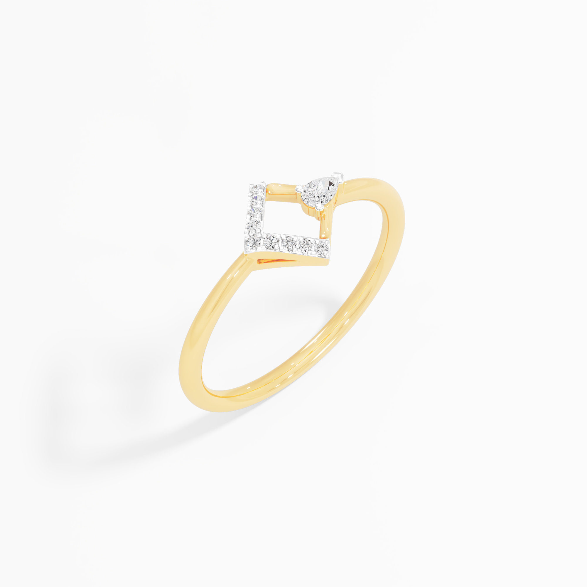 Chevron Prism Pear Diamond Ring in 9KT Yellow Gold (Diamond Quality: FG-VVS VS)