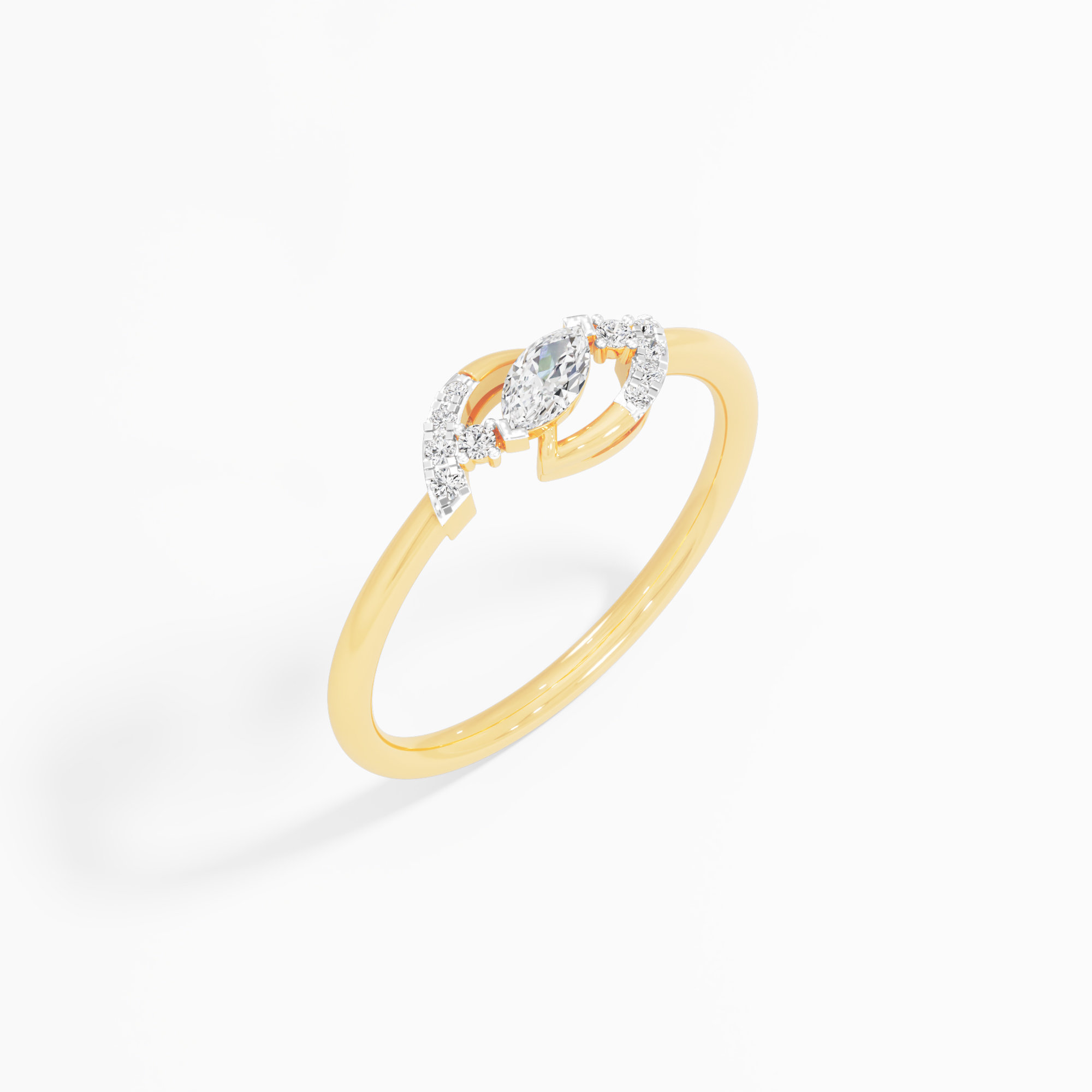 Crescent Marquise Diamond Ring in 9KT Yellow Gold (Diamond Quality: FG-VVS VS)